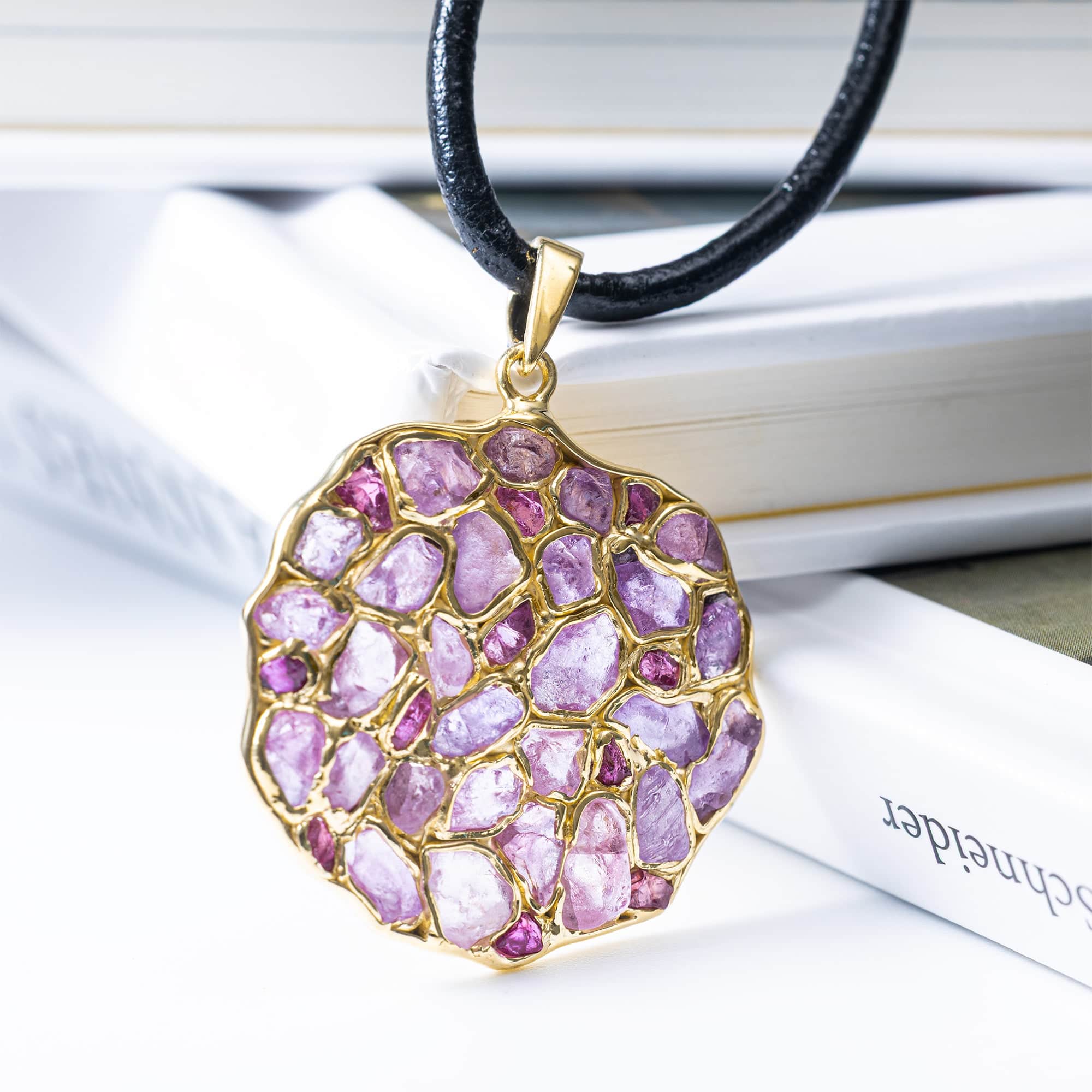 Saori Limited Edition Pendant in Gold Plated Silver with Raw Pink Sapphire & Ruby