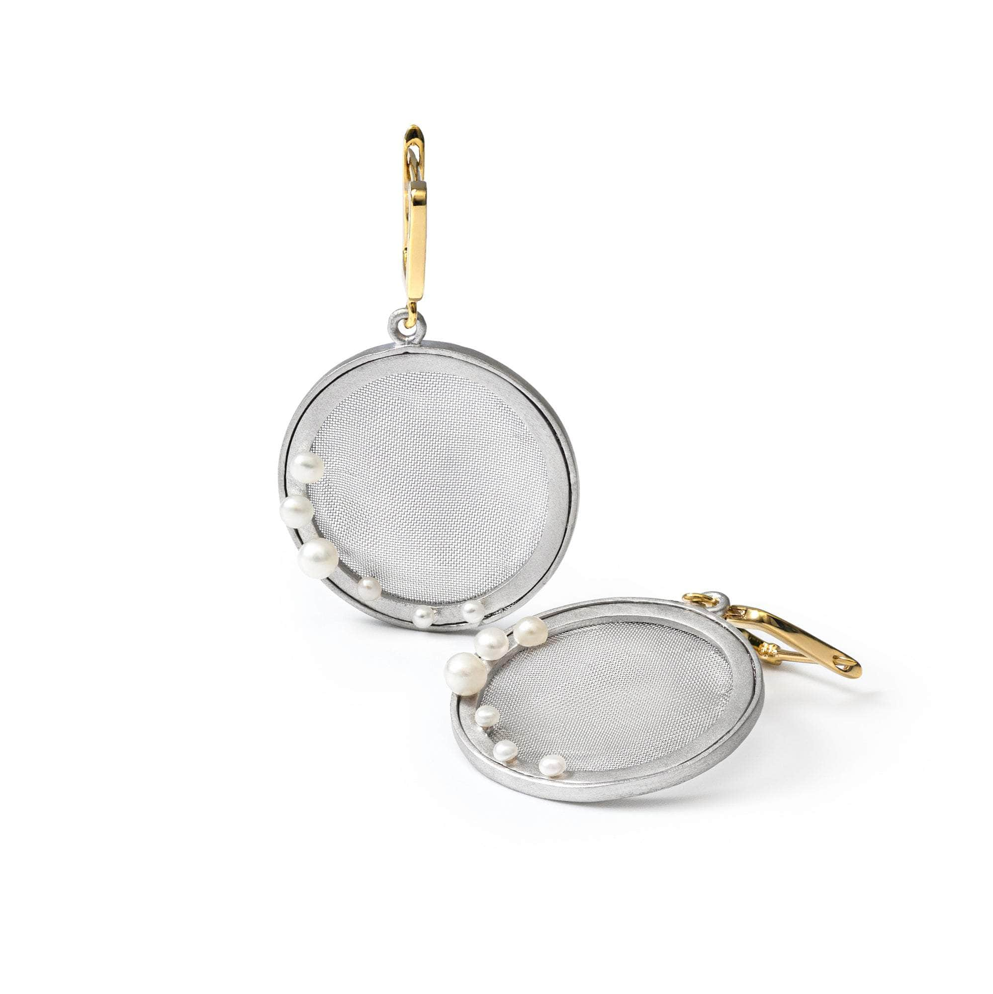 Morfo White Micro Pearl Earrings (White Rhodium and Gold 18K) GERMAN KABIRSKI