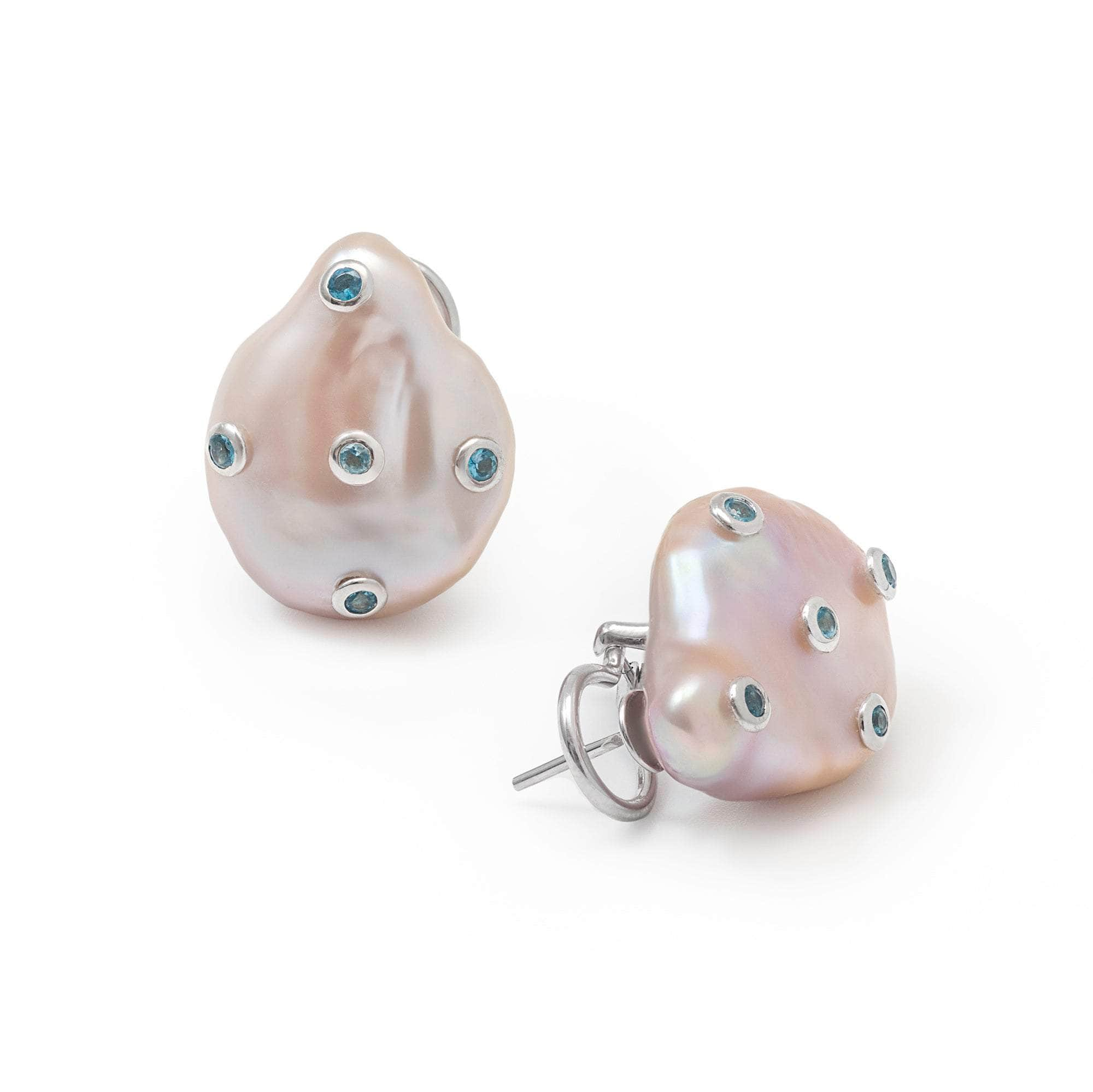 Kirei Baroque Pearl and London Blue Topaz Earrings (White Rhodium) GERMAN KABIRSKI