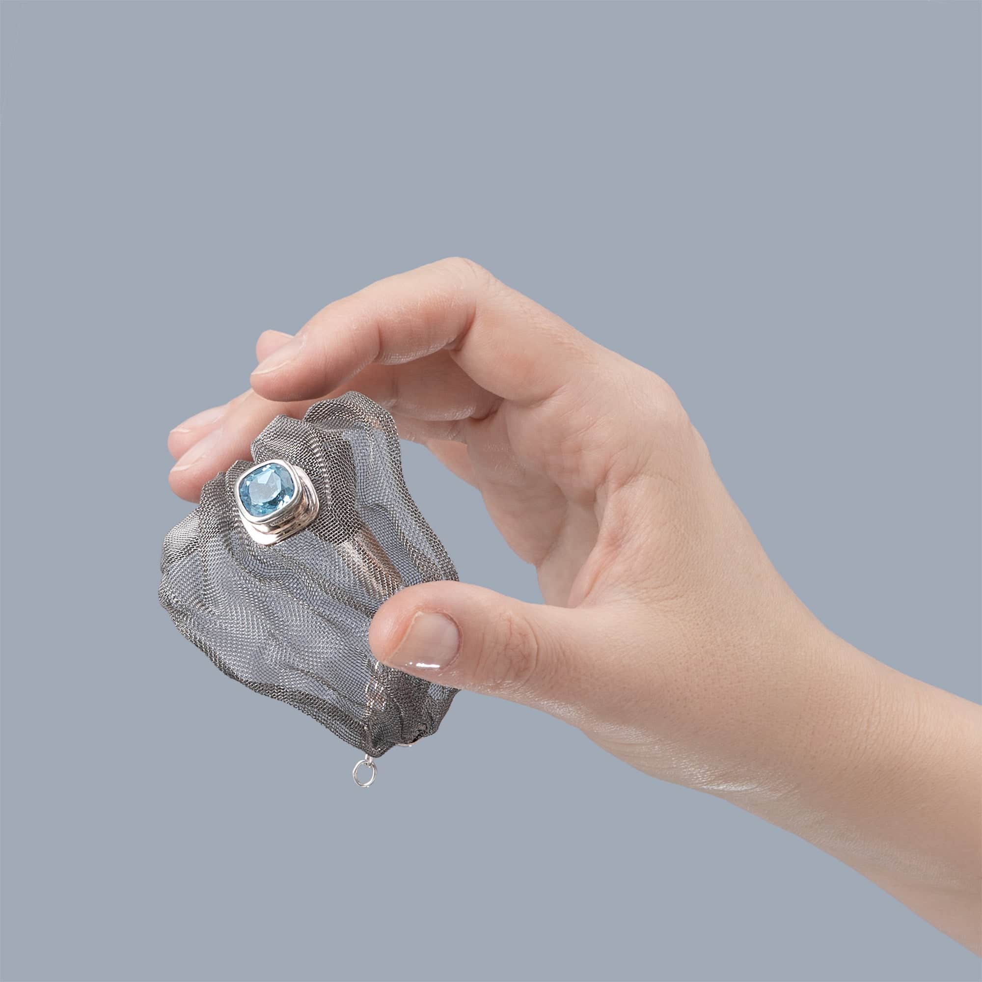 Awai Limited Edition Silver & Titanium Mesh Bracelet with Natural Blue Topaz