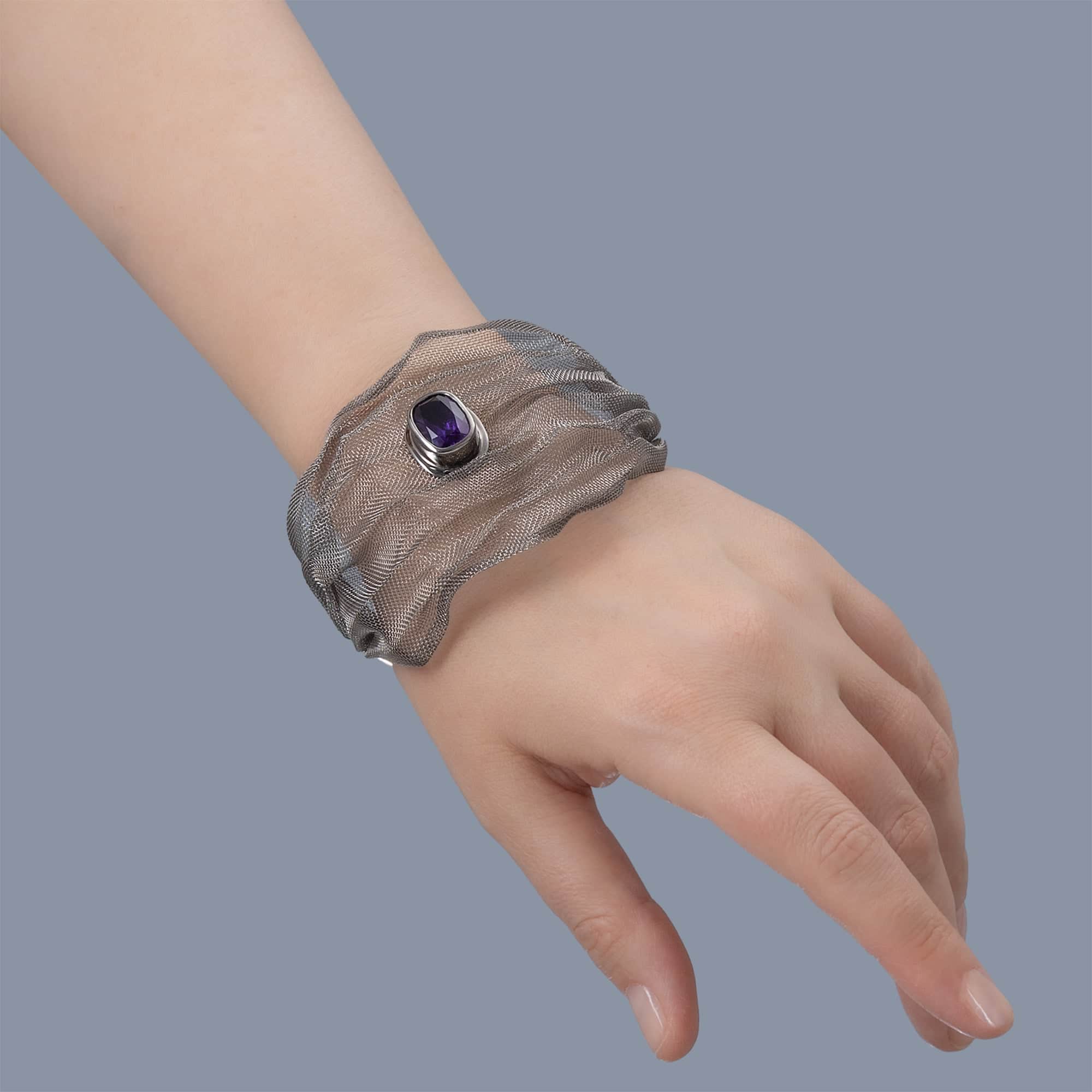 Yawara Limited Edition Silver & Titanium Mesh Bracelet with Natural Amethyst