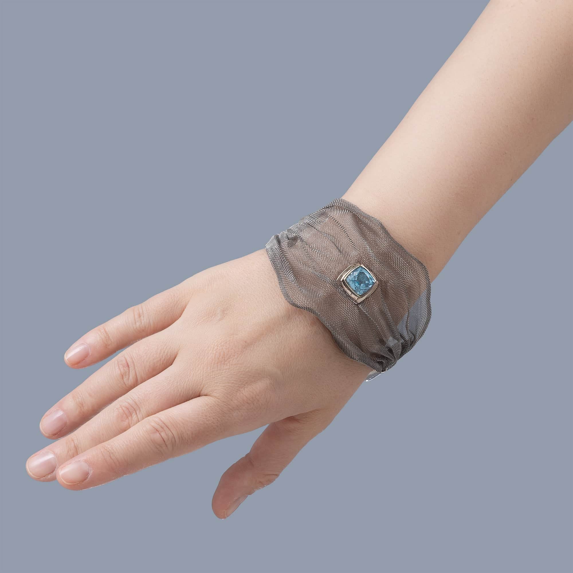 Ami Limited Edition Silver & Titanium Mesh Bracelet with Princess Cut Blue Topaz