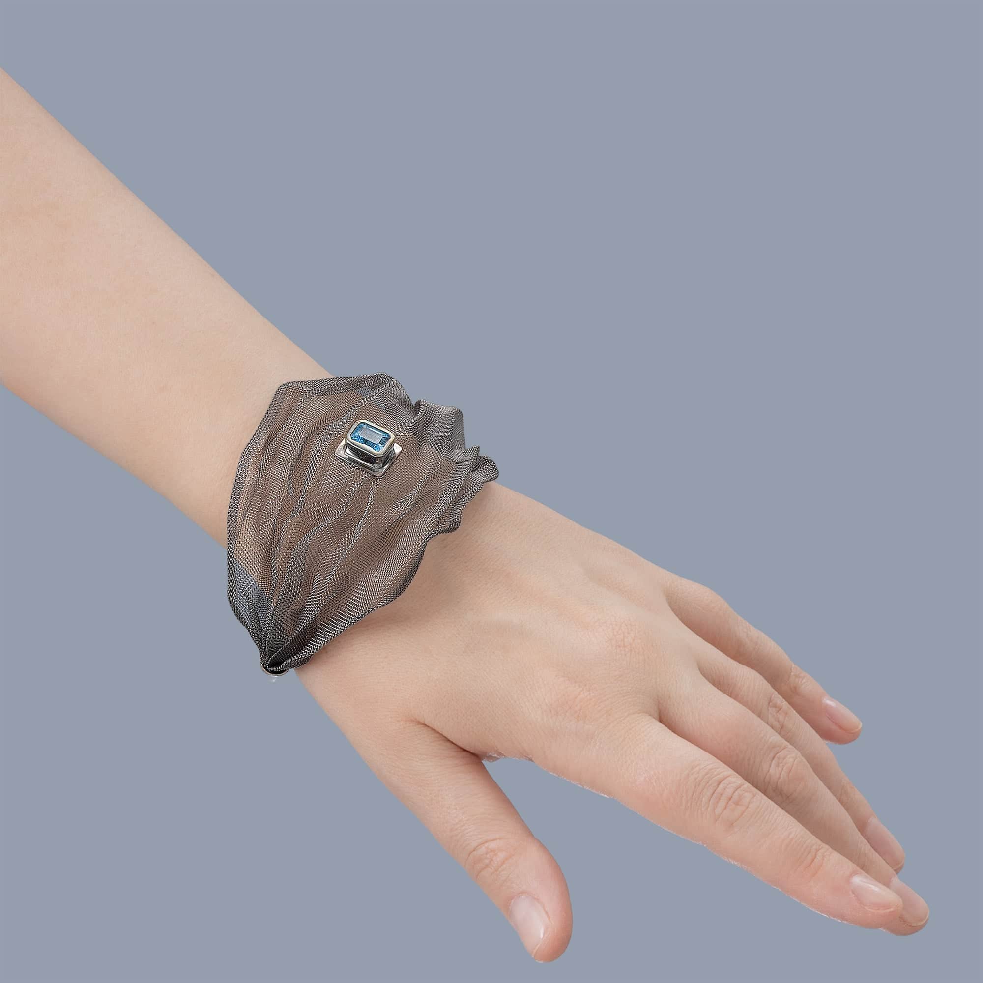 Imge Limited Edition Silver & Titanium Mesh Bracelet with Blue Topaz