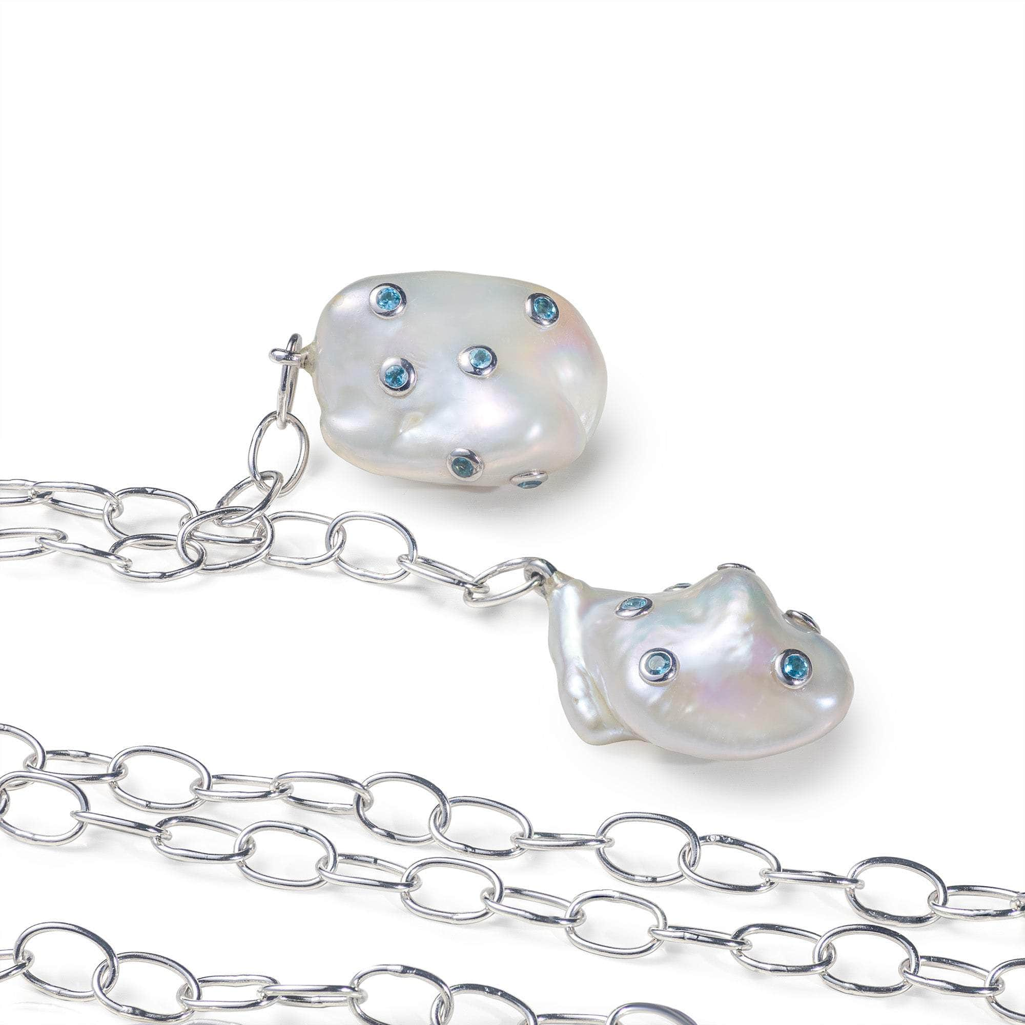 Cadena Baroque Pearl and London Blue Topaz Necklace GERMAN KABIRSKI