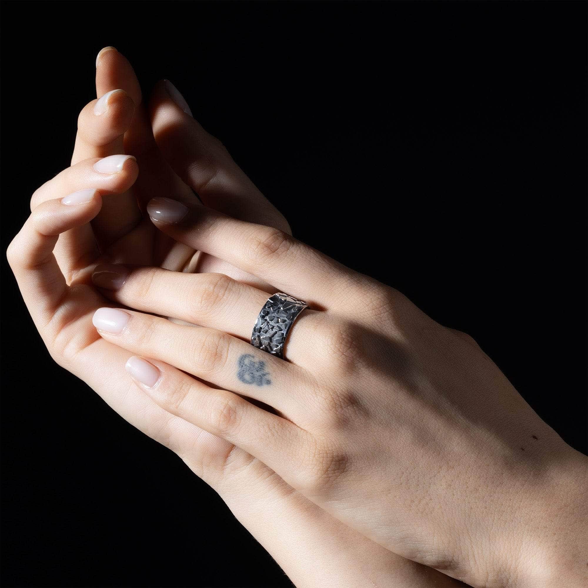 Imprint Hand-Forged 925 Silver Ring with Tactile, Raised Surface
