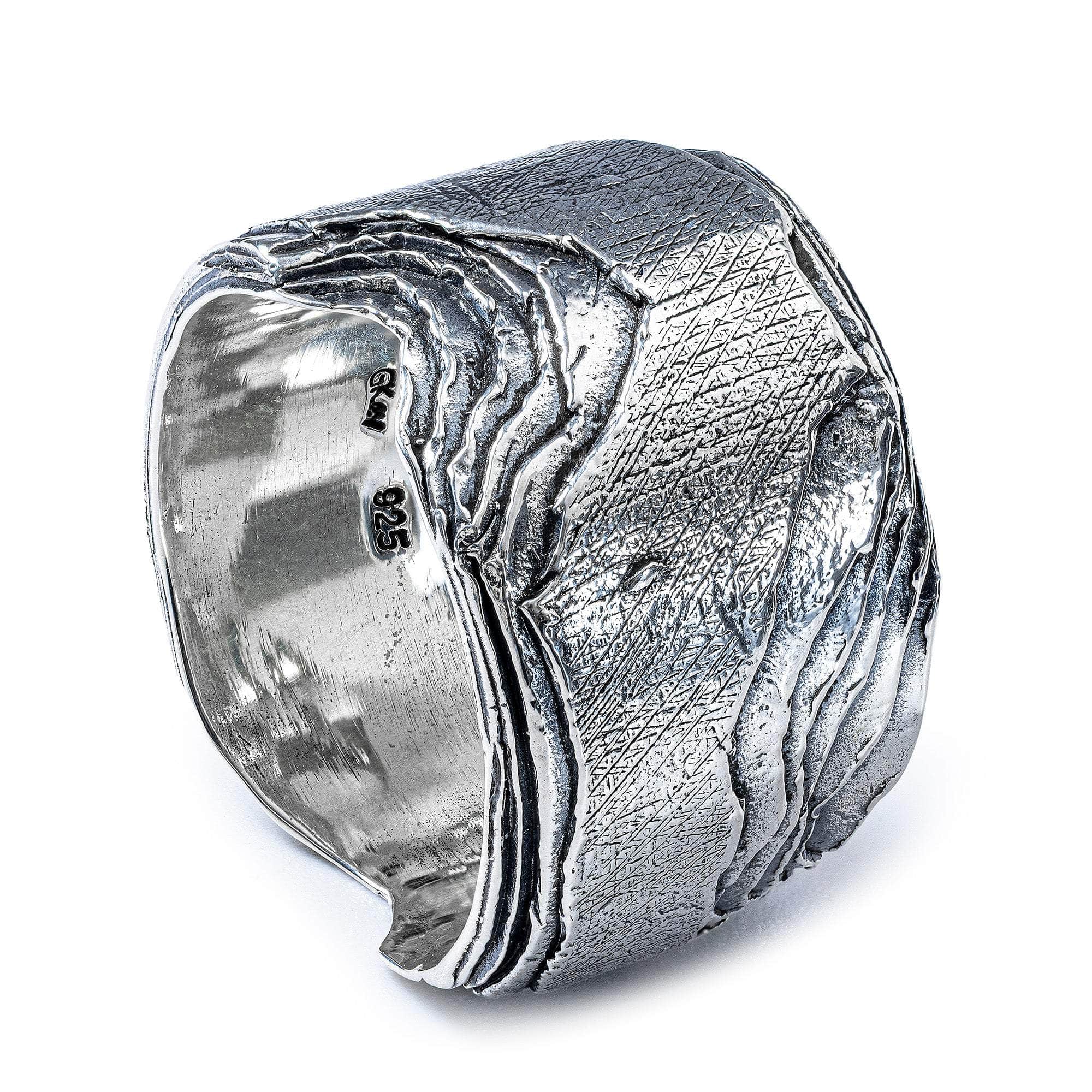 Inari Unisex Oxidized 925 Sterling Silver Wide Layered Ring