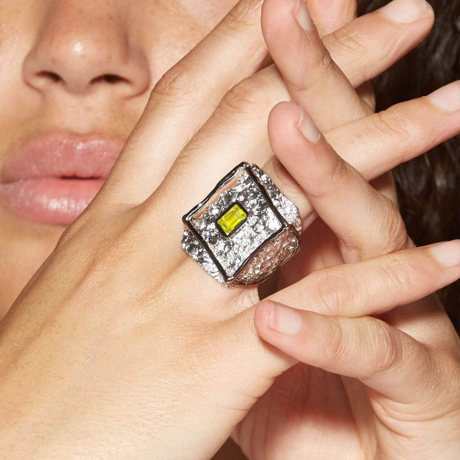 Invidia Iconic Black & White Rhodium-Plated Sterling Silver Ring with Natural Octagon-Cut Lemon Quartz