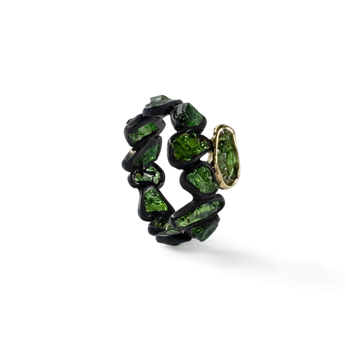 Jemis Black Silver Ring with Natural Raw Tsavorite | Jewelry