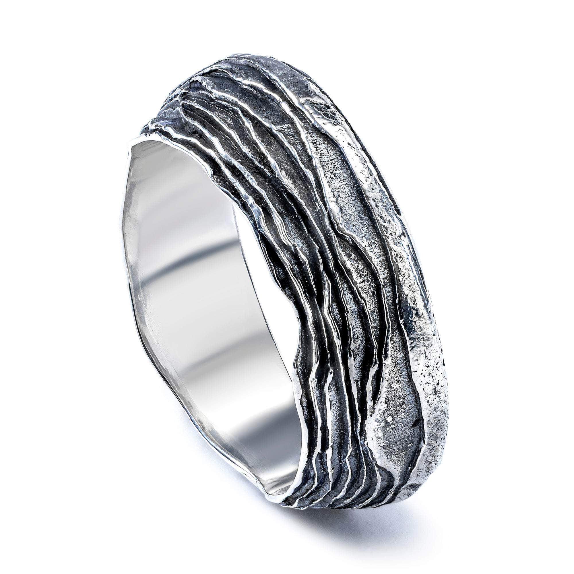 Jotun Oxidized 925 Sterling Silver Minimalist Ring with Layered Texture