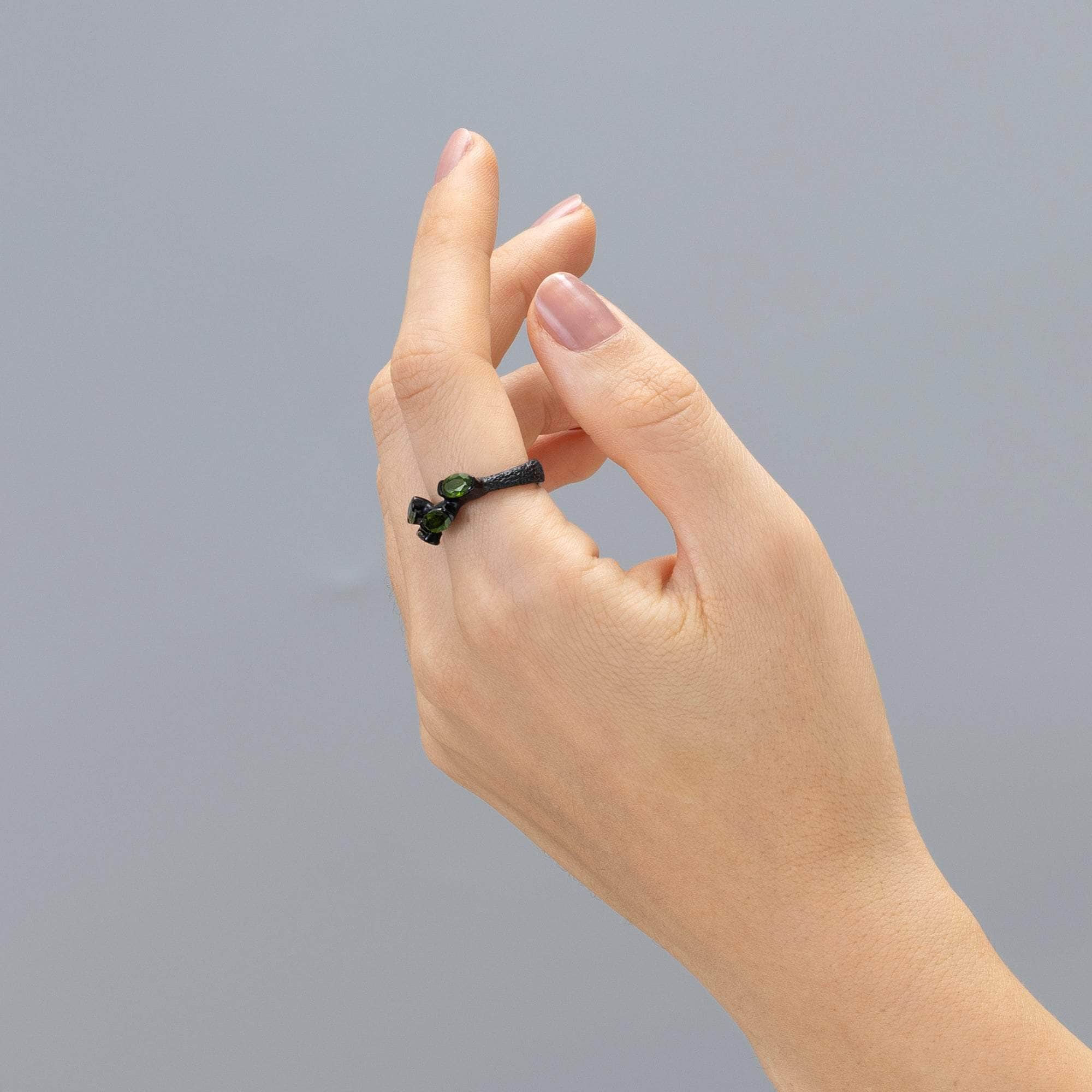 Jules Black Silver Designer Ring with Natural Chrome Diopside