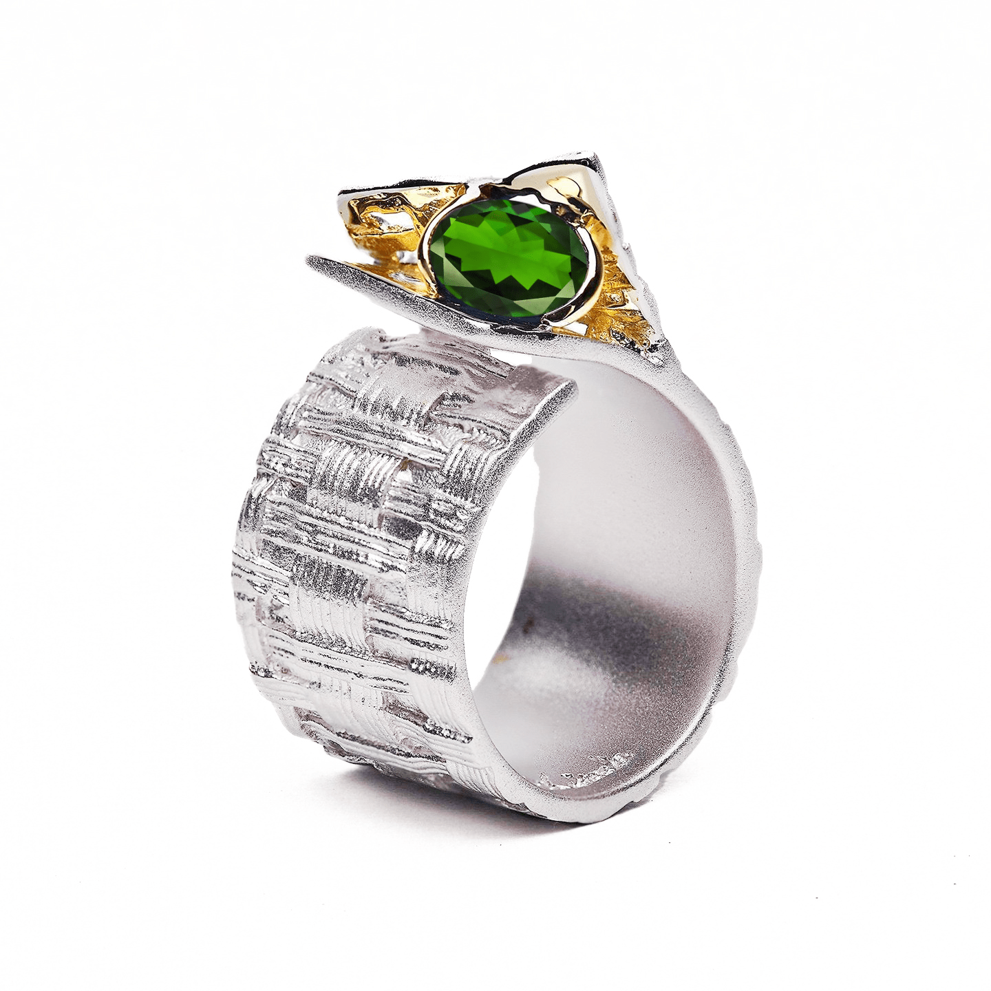 Accalia Ring with Custom Gemstones: Sapphire, Rhodolite, Chrome Diopside, Peridot, Garnet, Citrine in White Rhodium & Gold