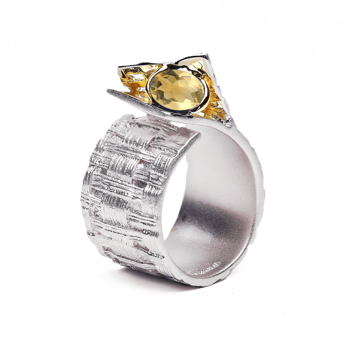 Accalia Ring with Custom Gemstones: Sapphire, Rhodolite, Chrome Diopside, Peridot, Garnet, Citrine in White Rhodium & Gold