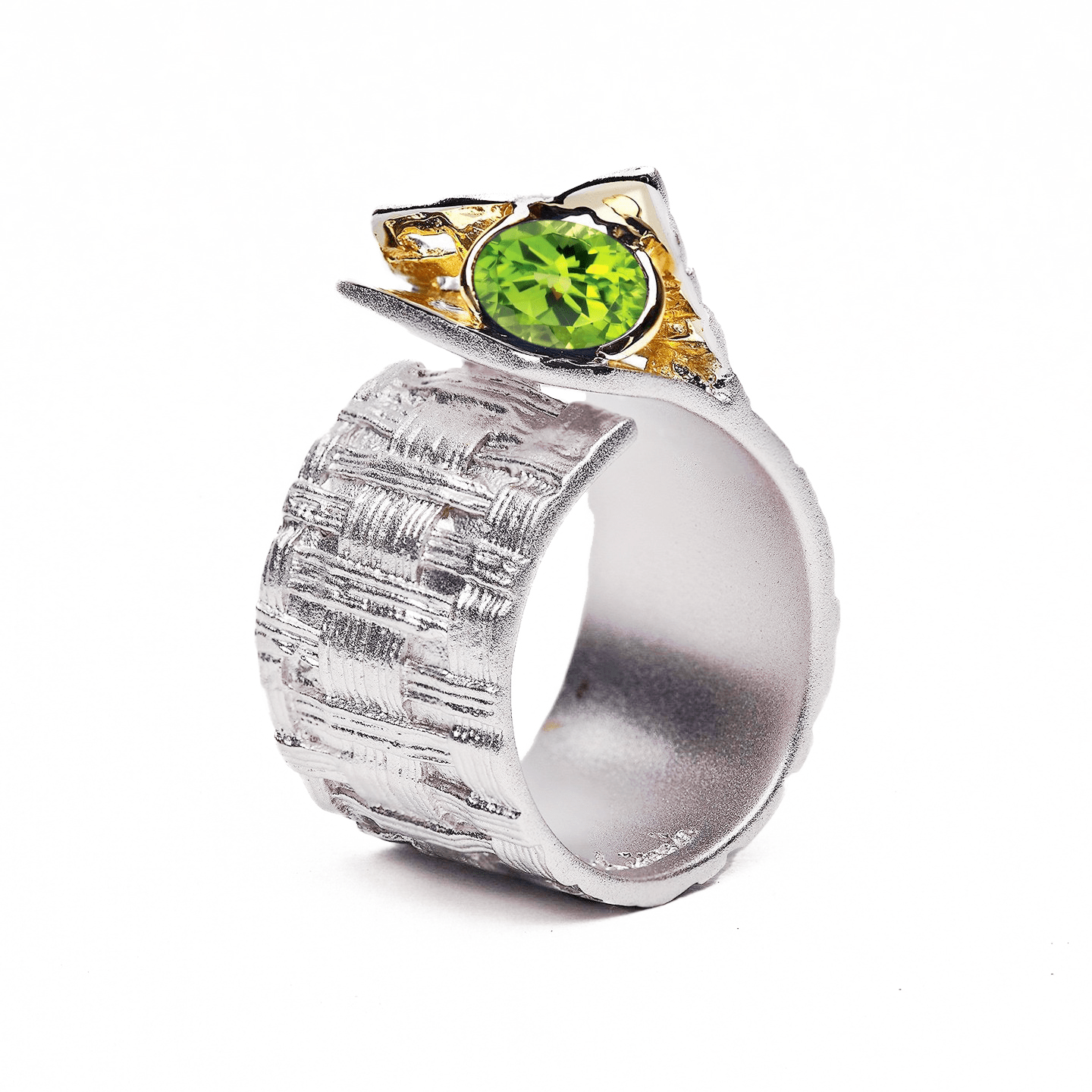 Accalia Ring with Custom Gemstones: Sapphire, Rhodolite, Chrome Diopside, Peridot, Garnet, Citrine in White Rhodium & Gold