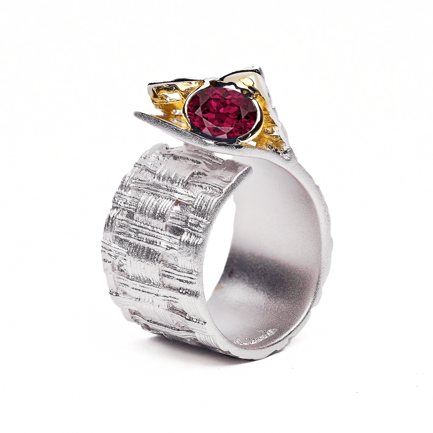 Accalia Ring with Custom Gemstones: Sapphire, Rhodolite, Chrome Diopside, Peridot, Garnet, Citrine in White Rhodium & Gold