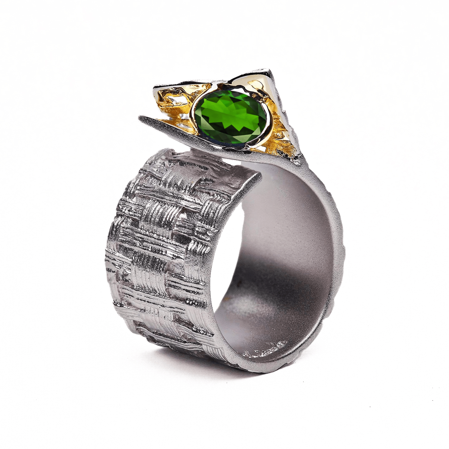 Accalia Unisex Ring with Custom Gems: Sapphire, Rhodolite, Chrome Diopside, Peridot, Garnet, Citrine in Black Rhodium & Gold