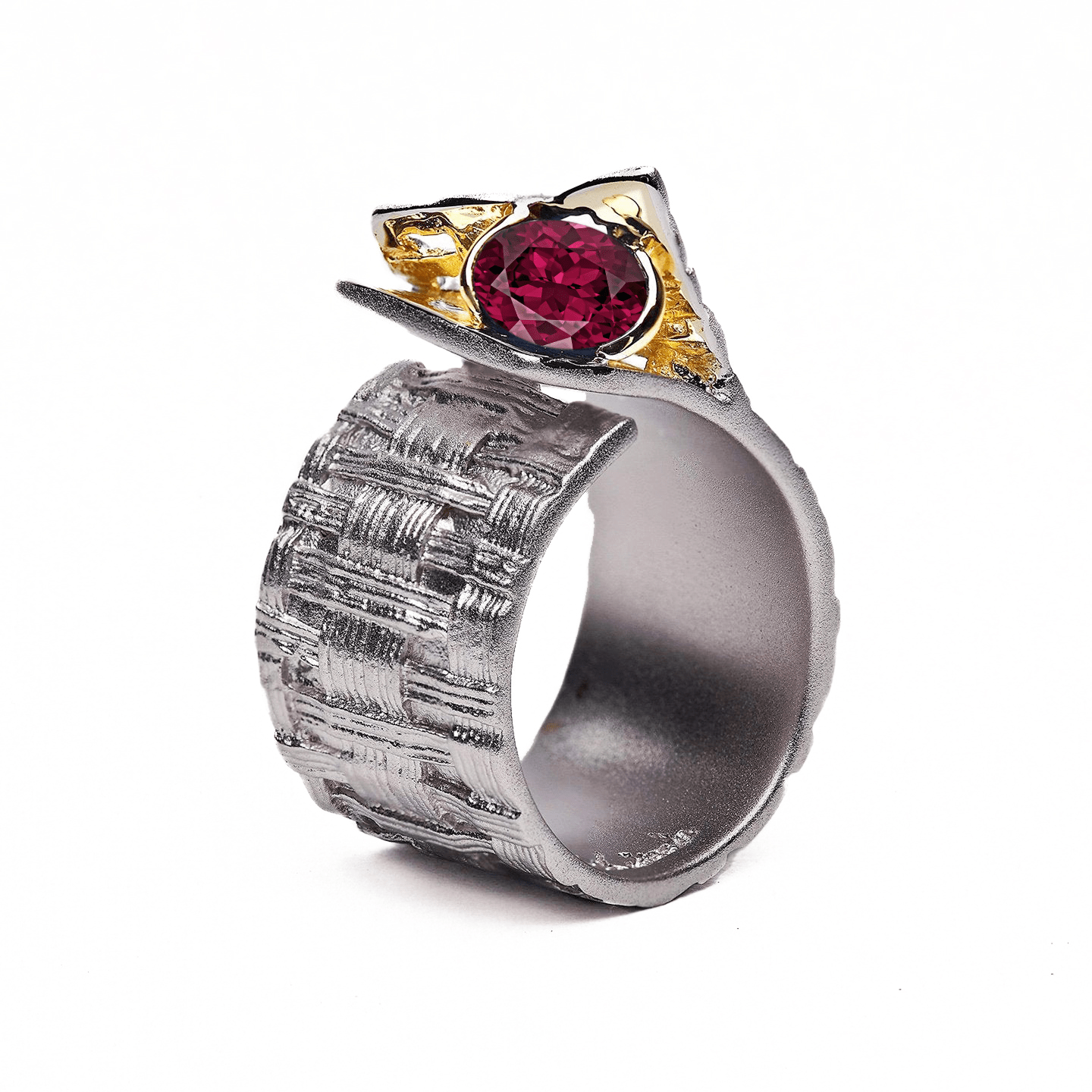 Accalia Unisex Ring with Custom Gems: Sapphire, Rhodolite, Chrome Diopside, Peridot, Garnet, Citrine in Black Rhodium & Gold