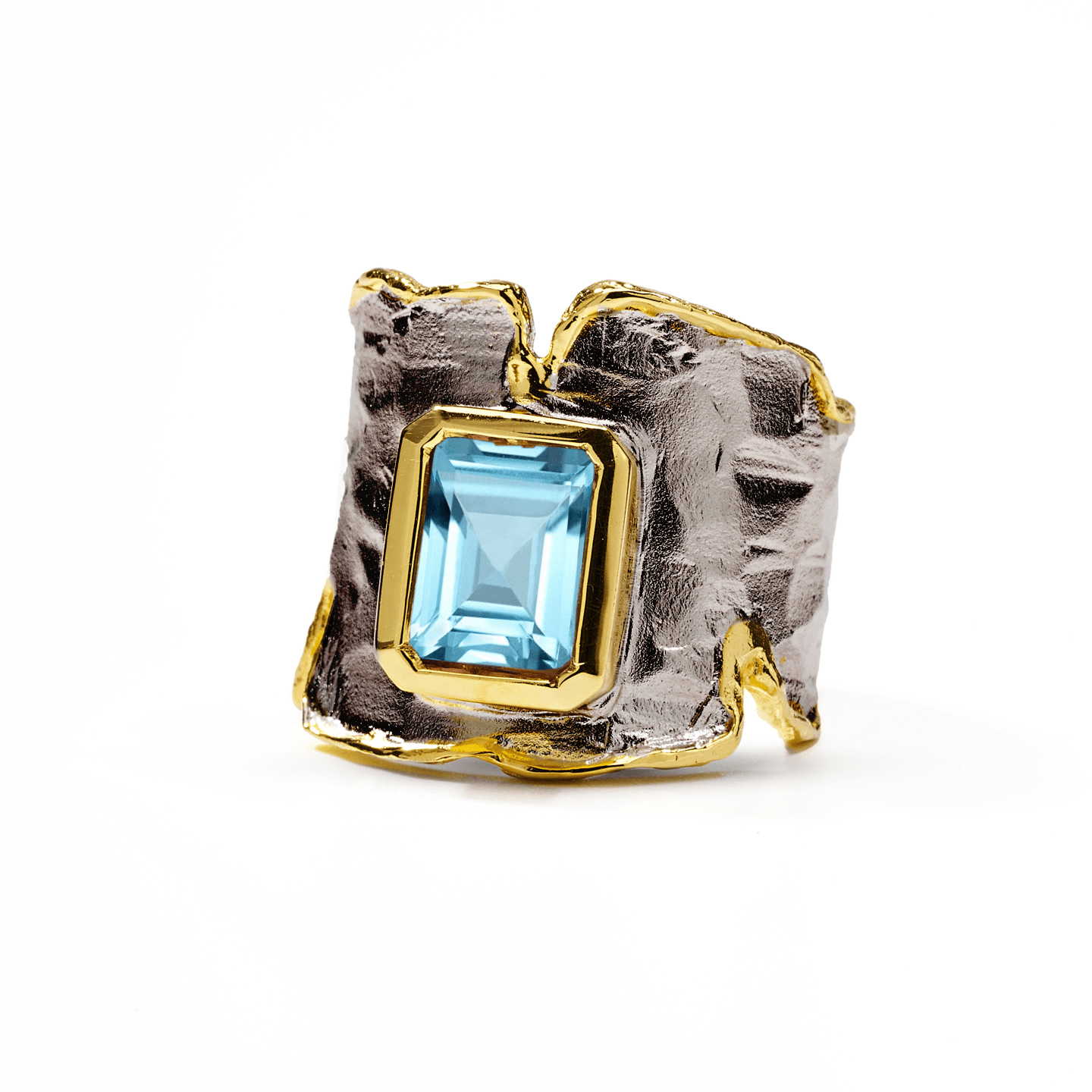 Cyra Ring with Custom Gems: Amethyst, Topaz, Garnet, Citrine, Lemon & Smoky Quartz in Black Rhodium & Gold