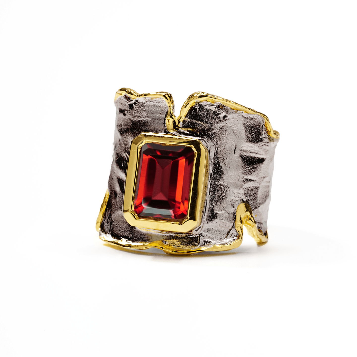 Cyra Ring with Custom Gems: Amethyst, Topaz, Garnet, Citrine, Lemon & Smoky Quartz in Black Rhodium & Gold