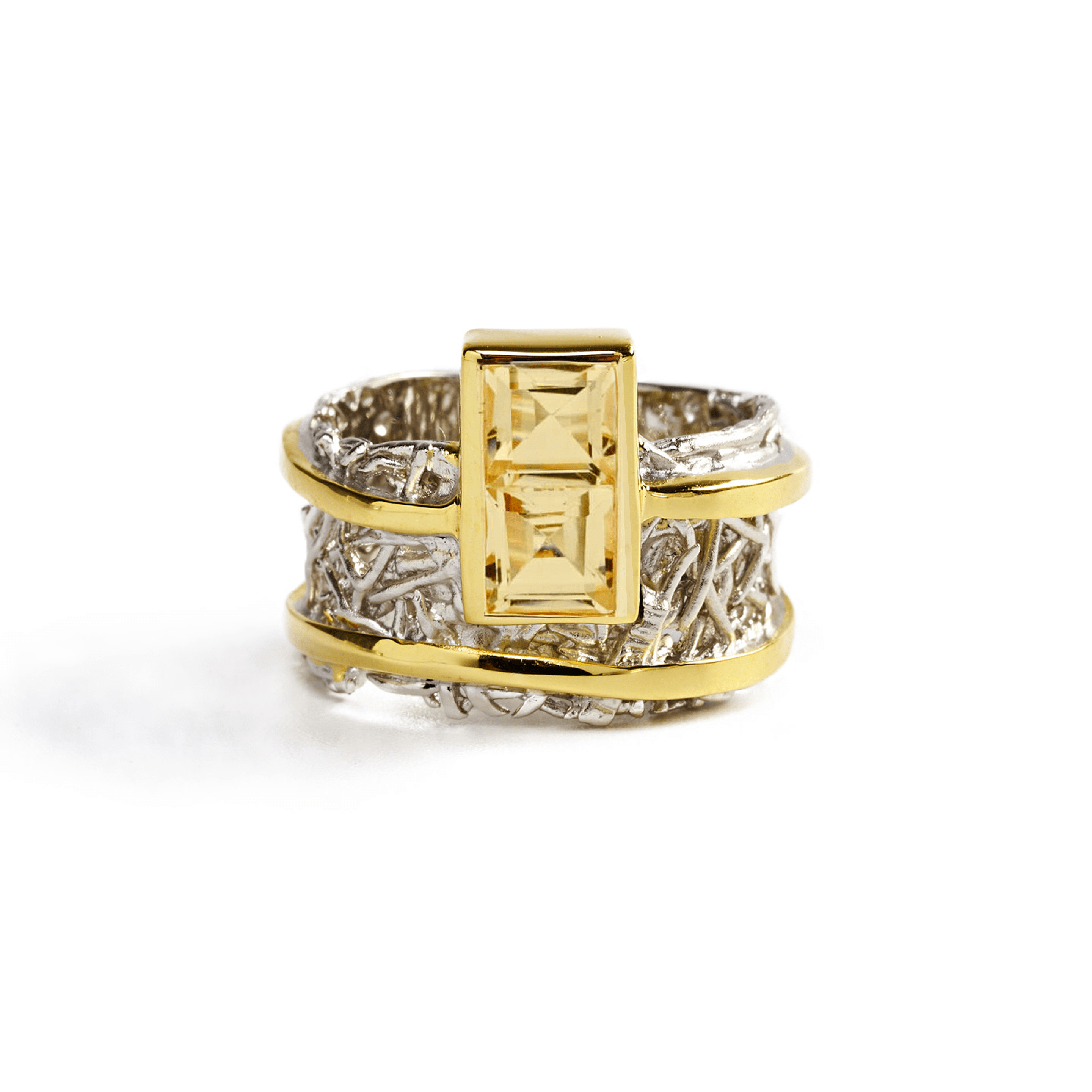 Verina Ring with Choice of Gems: Peridot, Amethyst, Topaz, Citrine, Rhodolite - in White Rhodium & Gold