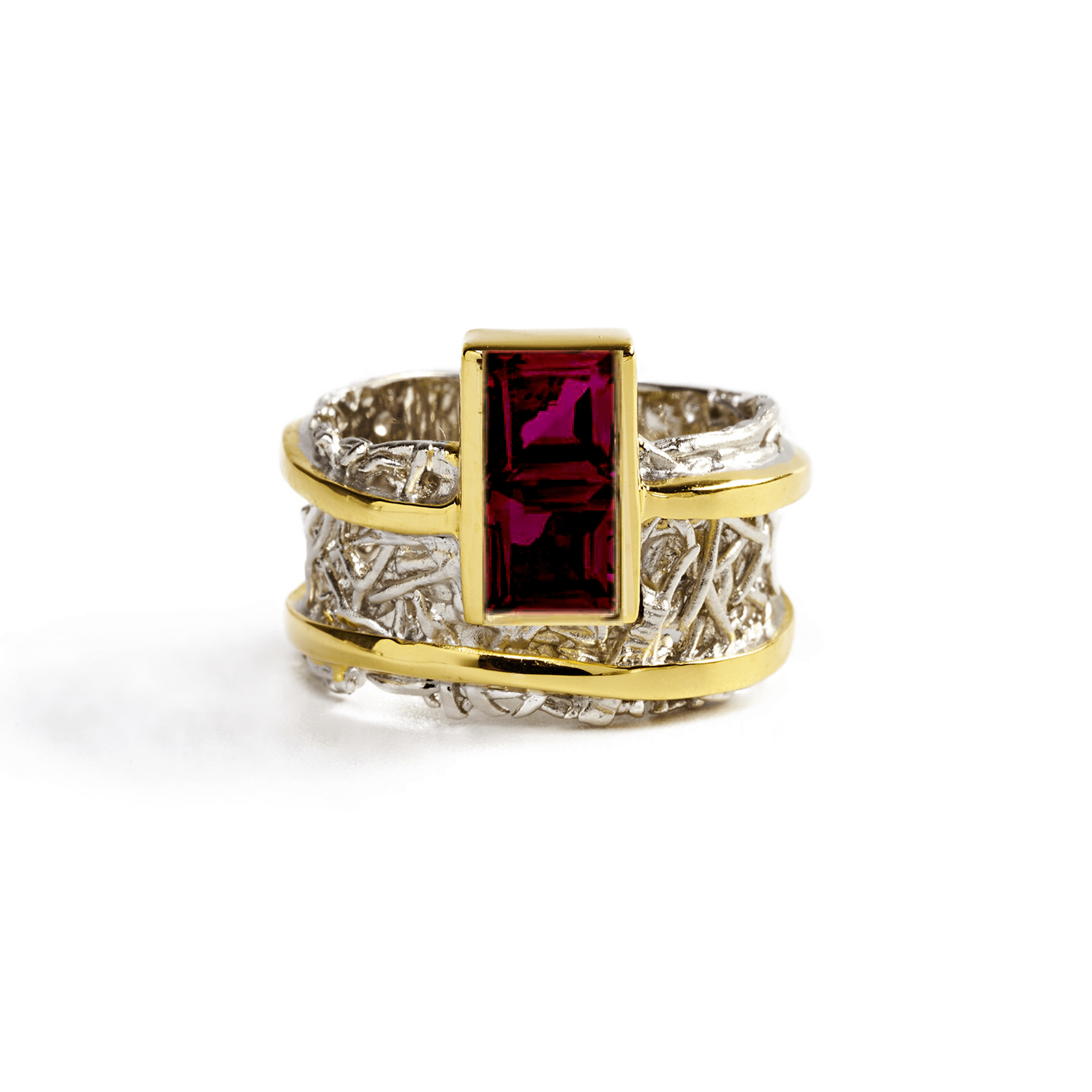 Verina Ring with Choice of Gems: Peridot, Amethyst, Topaz, Citrine, Rhodolite - in White Rhodium & Gold