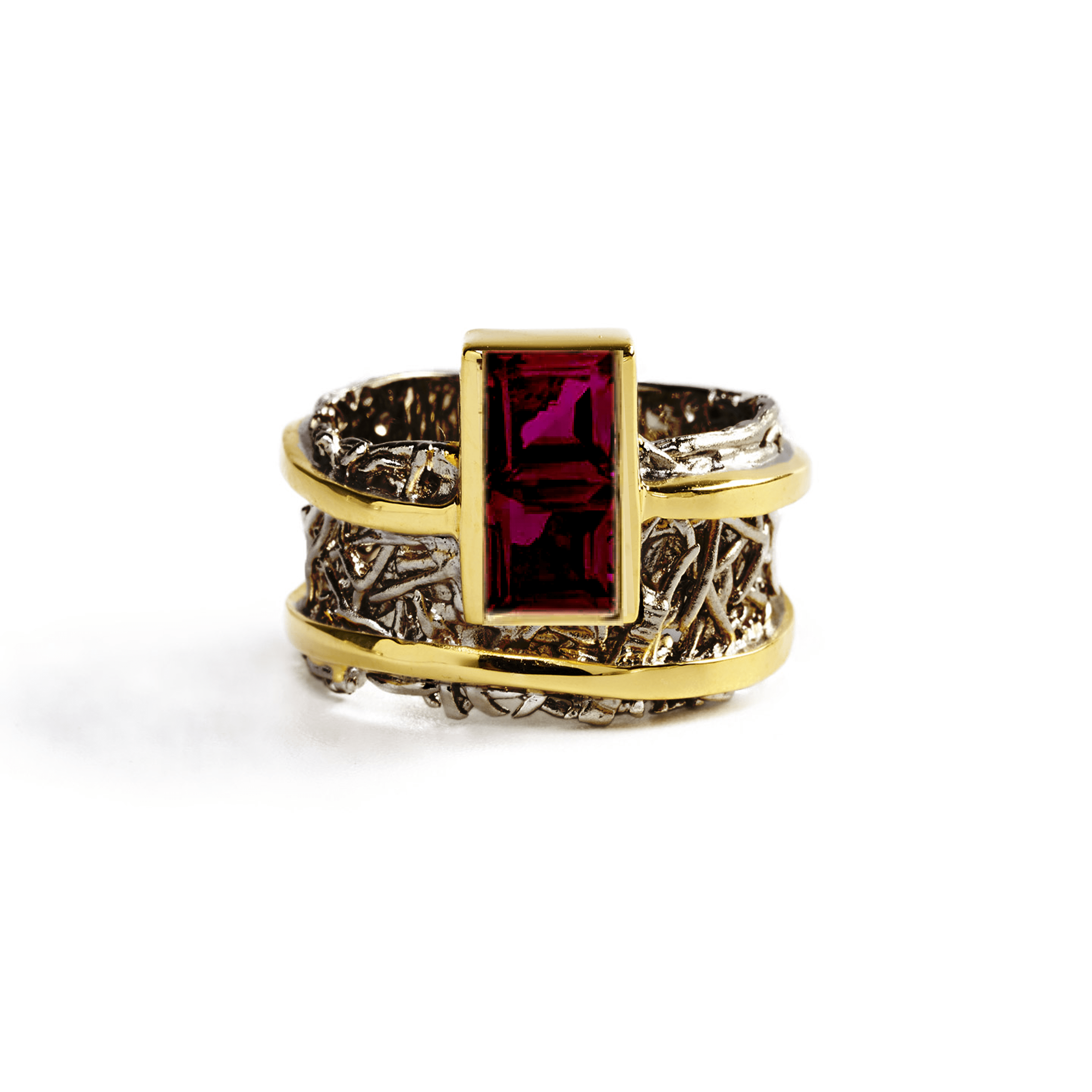 Verina Ring with Choice of Gems: Peridot, Amethyst, Topaz, Citrine, Rhodolite - in Black Rhodium & Gold