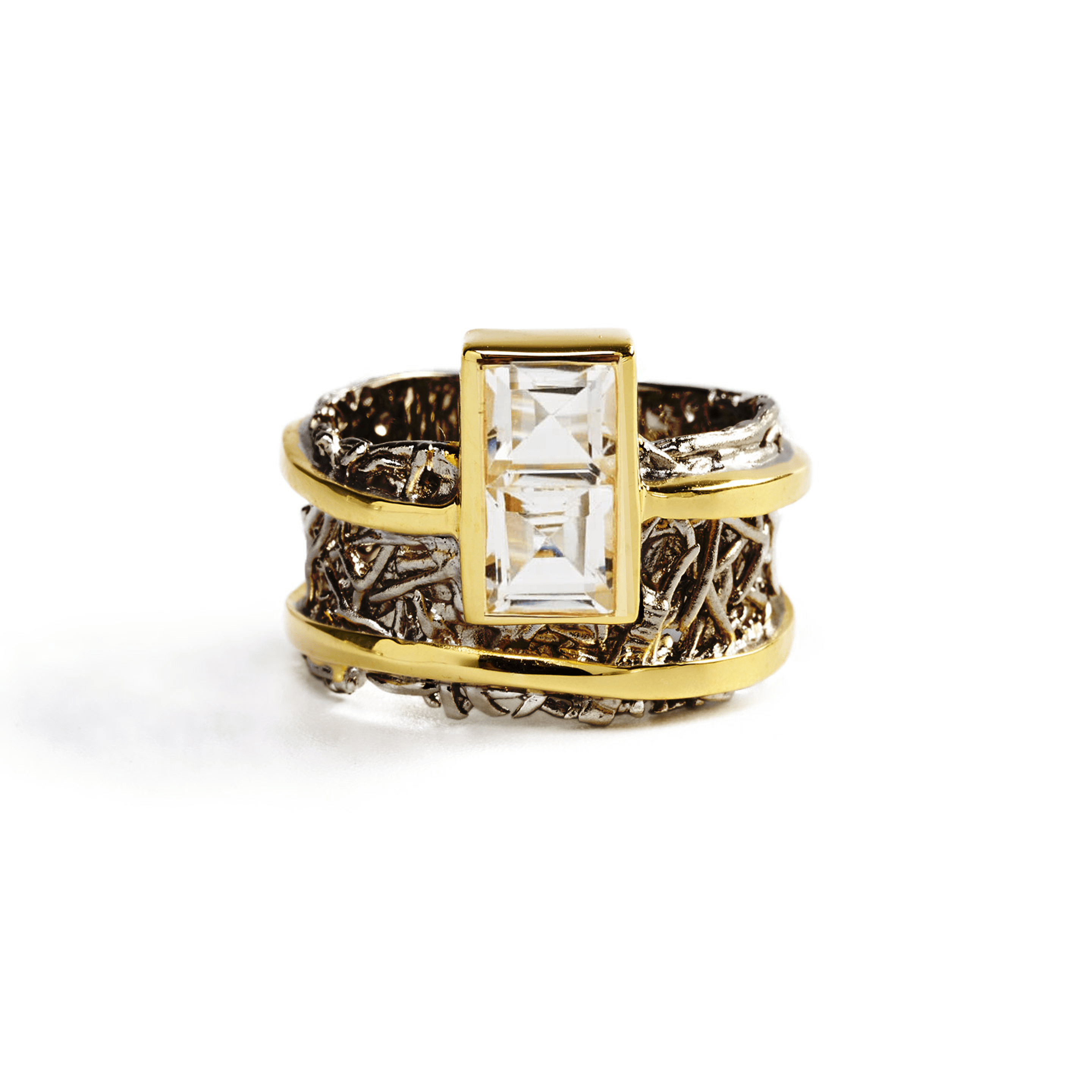 Verina Ring with Choice of Gems: Peridot, Amethyst, Topaz, Citrine, Rhodolite - in Black Rhodium & Gold