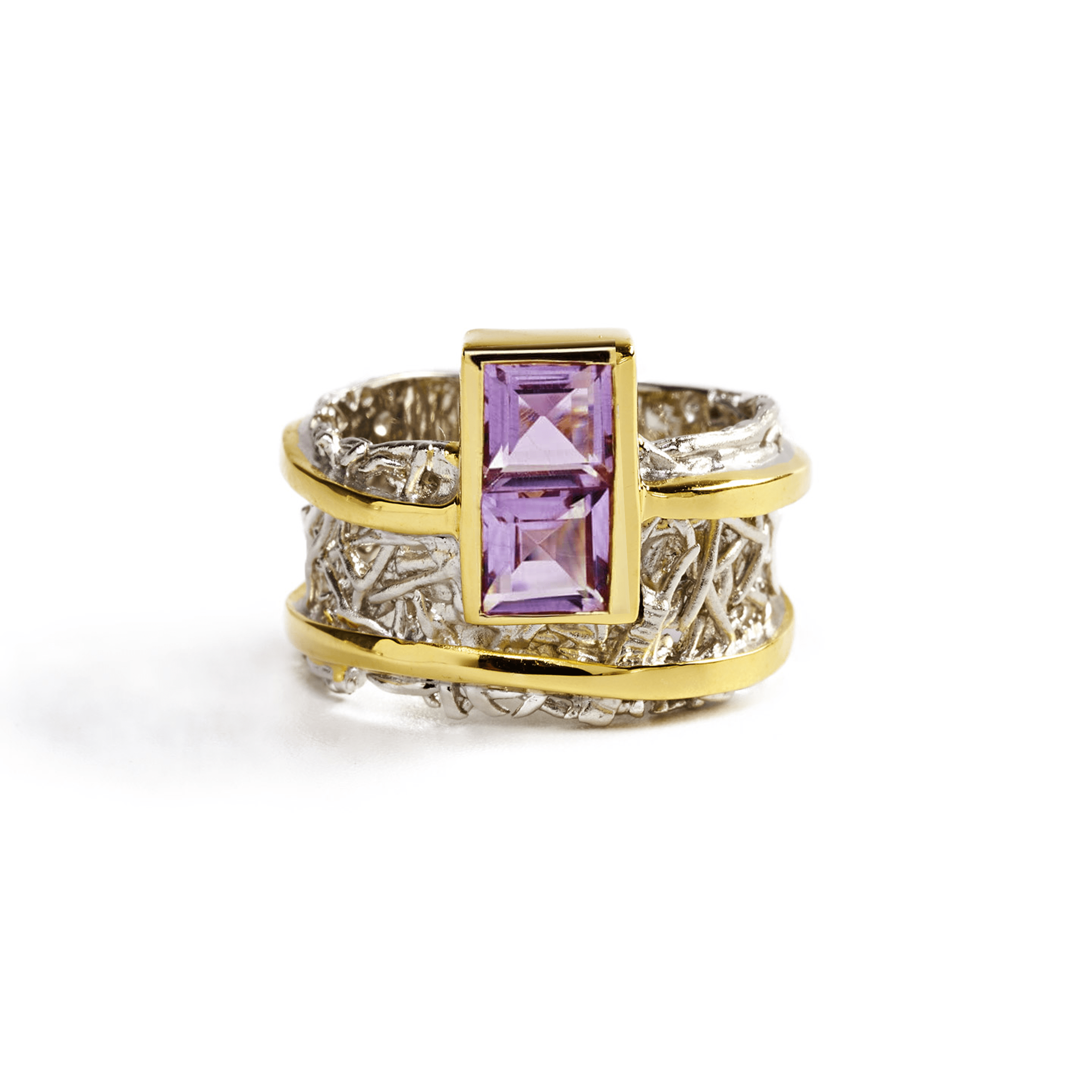 Verina Ring with Choice of Gems: Peridot, Amethyst, Topaz, Citrine, Rhodolite - in White Rhodium & Gold