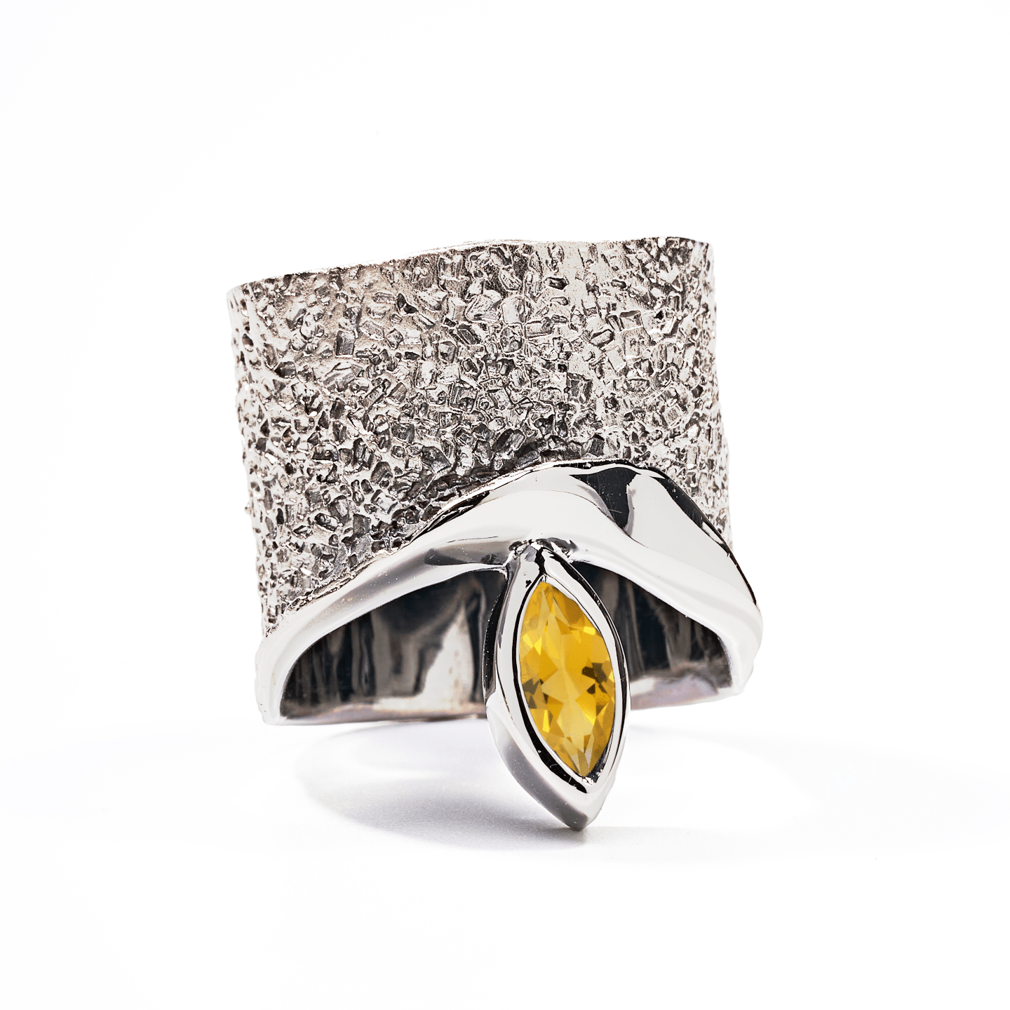 Eartha Ring with Custom Gems: Topaz, Amethyst, Peridot, Rhodolite, Citrine, Smoky Quartz in White Rhodium