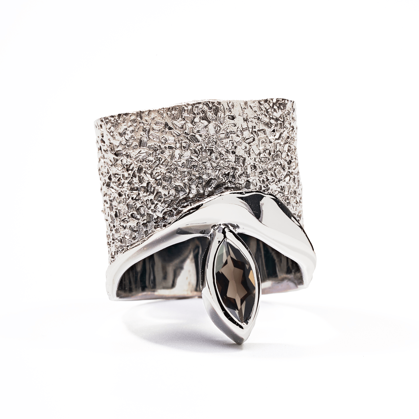 Eartha Ring with Custom Gems: Topaz, Amethyst, Peridot, Rhodolite, Citrine, Smoky Quartz in White Rhodium