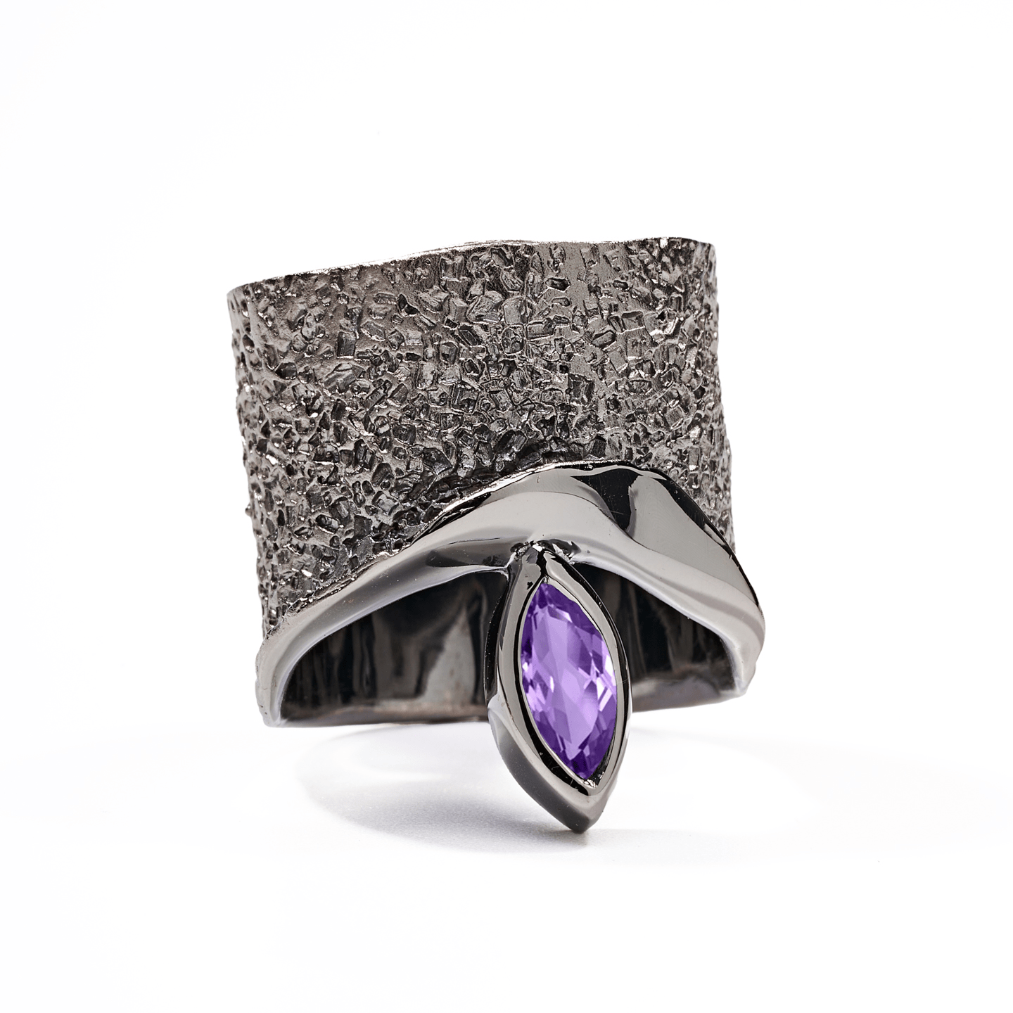 Eartha Ring with Custom Gems: Topaz, Amethyst, Peridot, Rhodolite, Citrine, Smoky Quartz in Black Rhodium