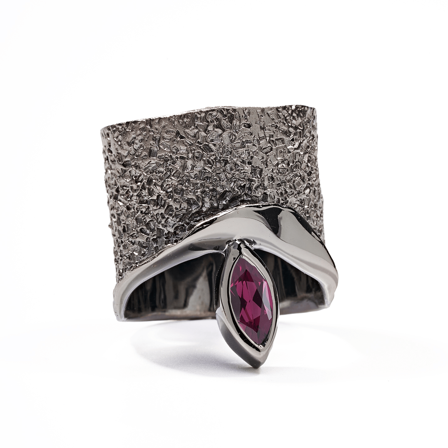 Eartha Ring with Custom Gems: Topaz, Amethyst, Peridot, Rhodolite, Citrine, Smoky Quartz in Black Rhodium