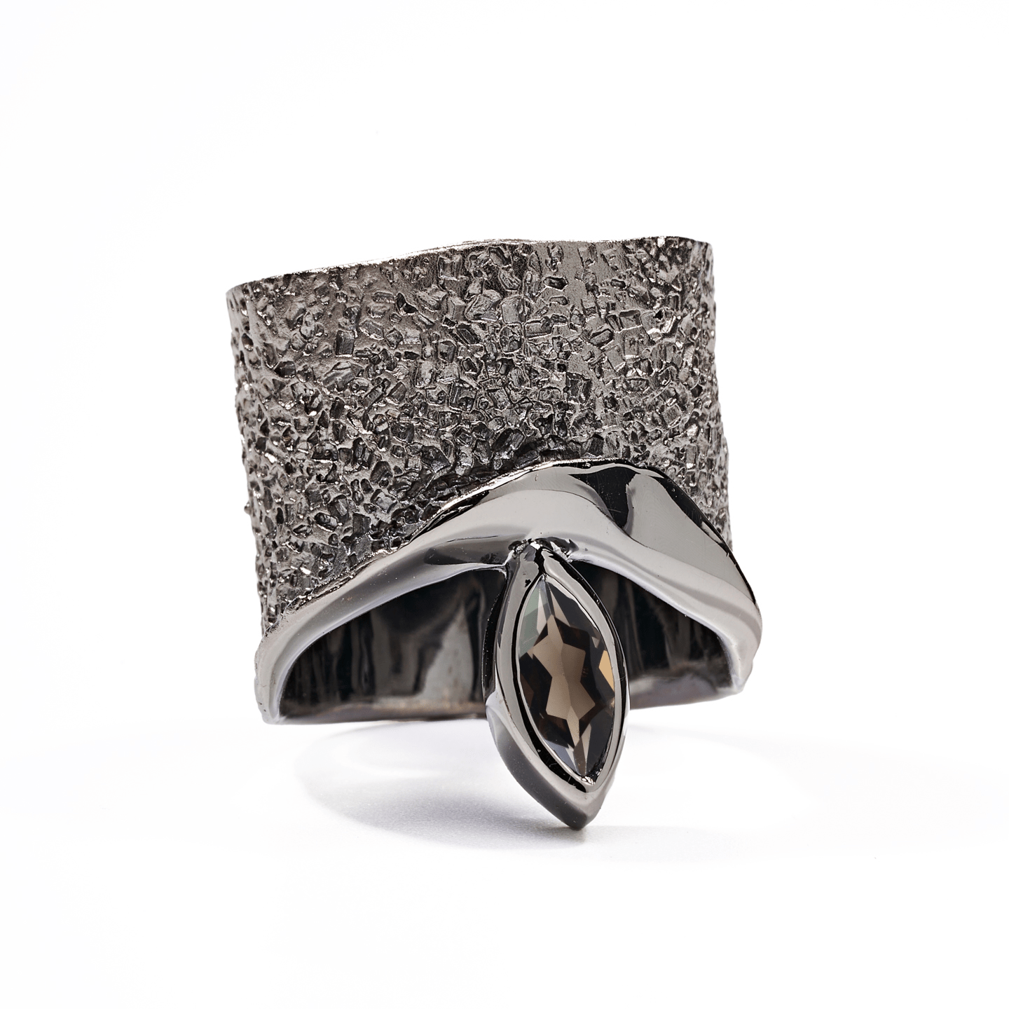 Eartha Ring with Custom Gems: Topaz, Amethyst, Peridot, Rhodolite, Citrine, Smoky Quartz in Black Rhodium