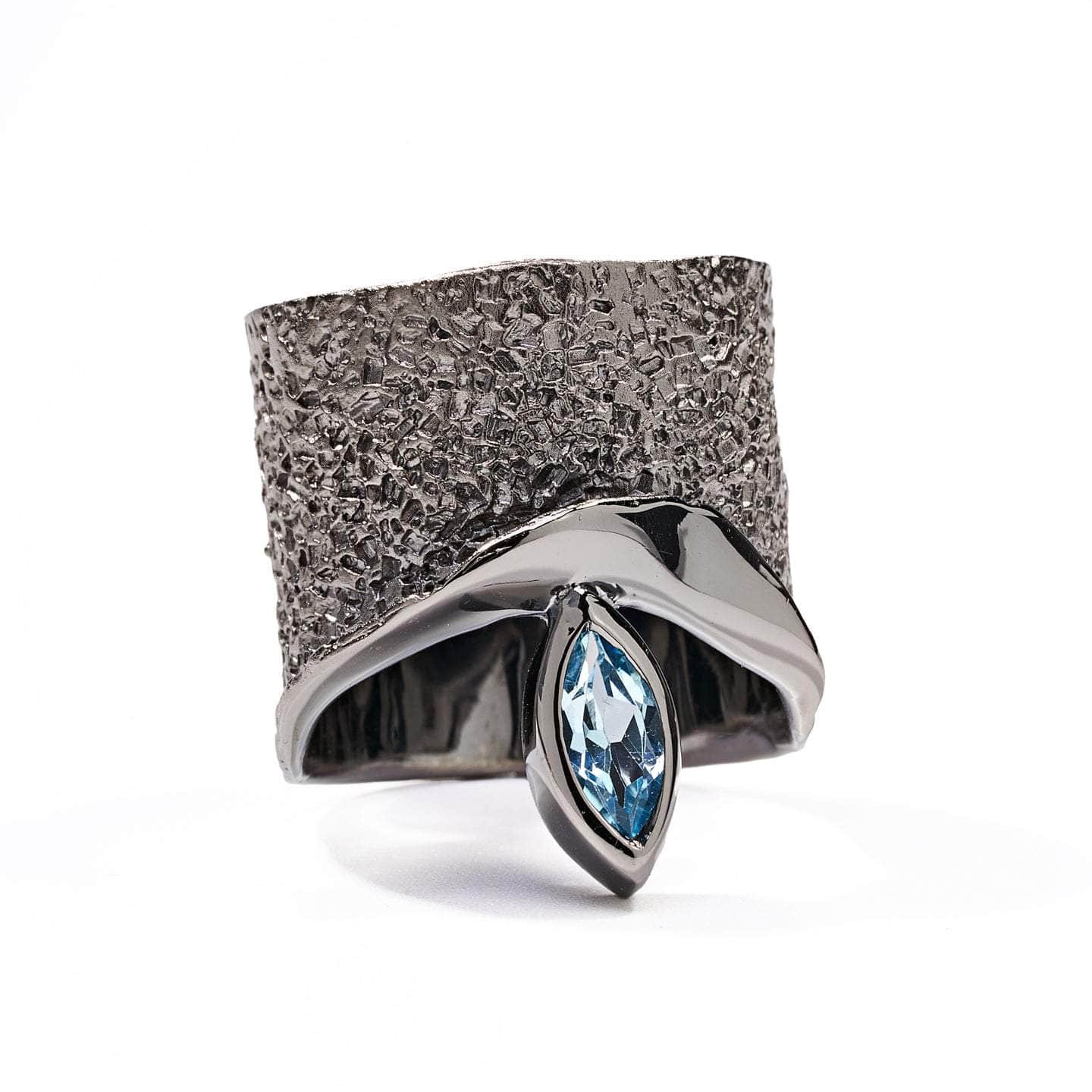 Eartha Ring with Custom Gems: Topaz, Amethyst, Peridot, Rhodolite, Citrine, Smoky Quartz in Black Rhodium