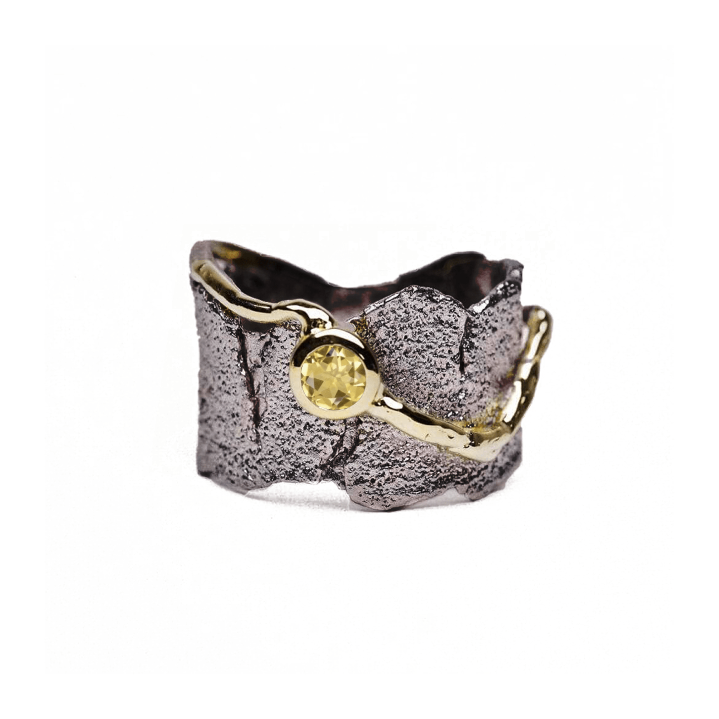 Revele Ring with Gem Options: Garnet, Sapphire, Peridot, Amethyst, Citrine, Smoky Quartz - In Black Rhodium & Gold