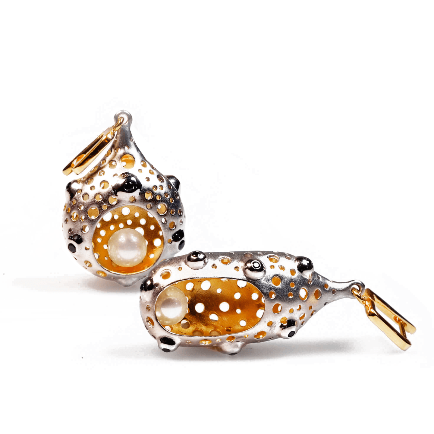 Vergaa Asymmetric Pearl Earrings Personalized & Co-Designed with Custom Options: Black Pearl, White Pearl, White Rhodium, Black Rhodium & Gold
