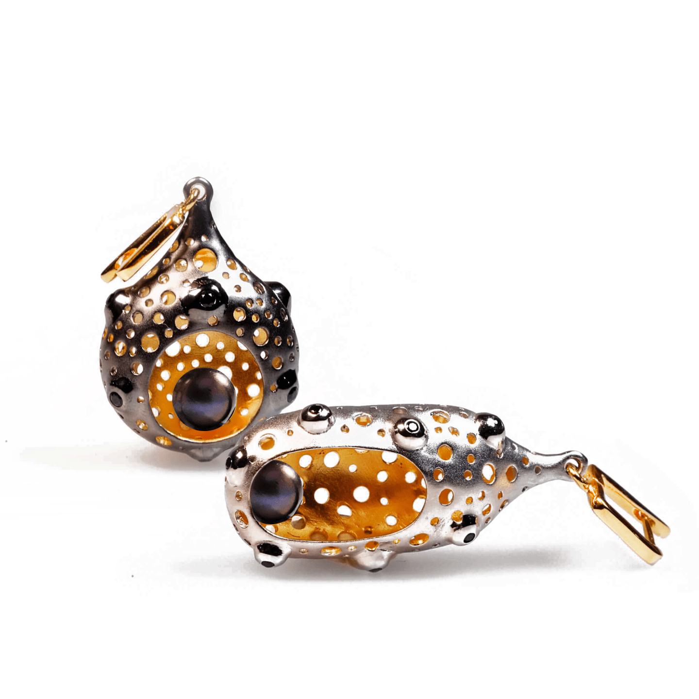 Vergaa Asymmetric Earrings Personalized with Custom Options: Black Pearl, White Pearl