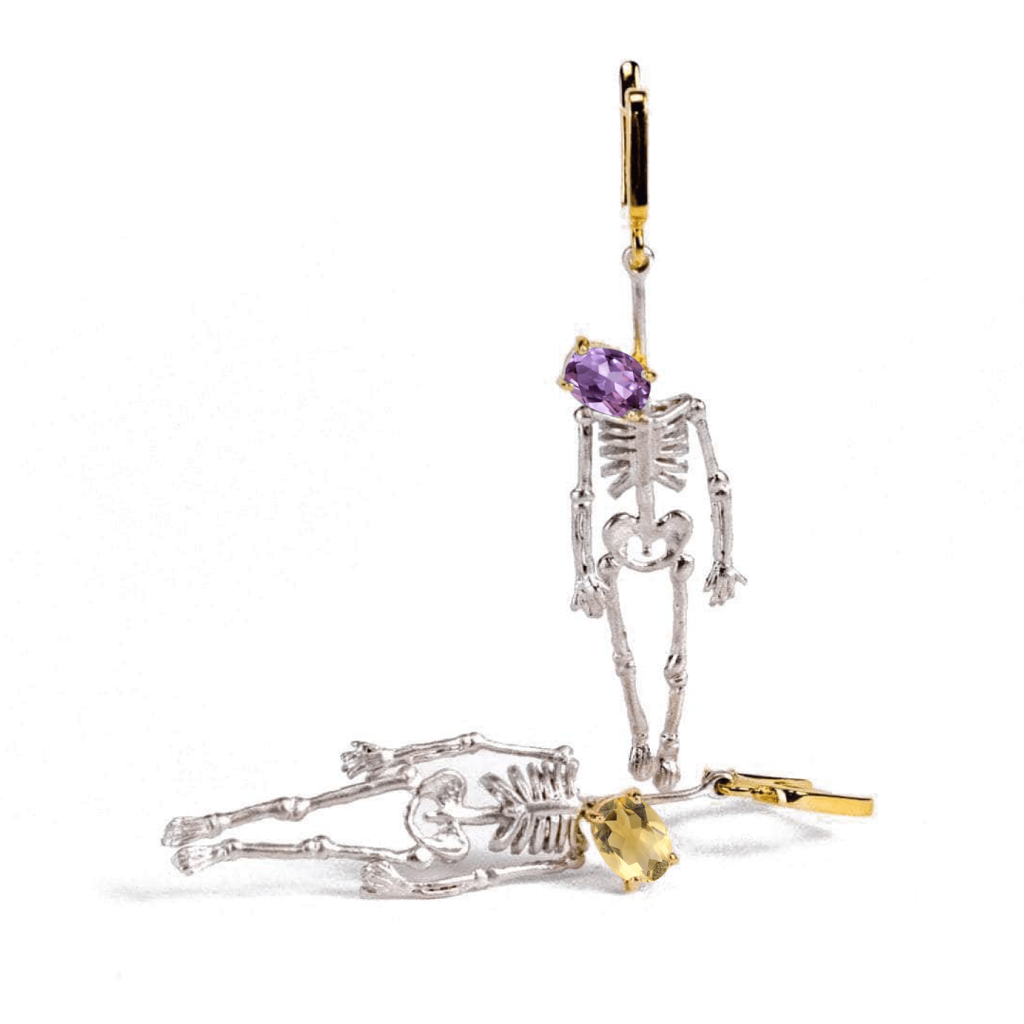 Angleter Skeleton Earrings Co-Designed with Custom Gemstone & Plating Options: Blue Topaz, Citrine, Sapphire, Ruby, Black or White Rhodium, Gold, Anthracite