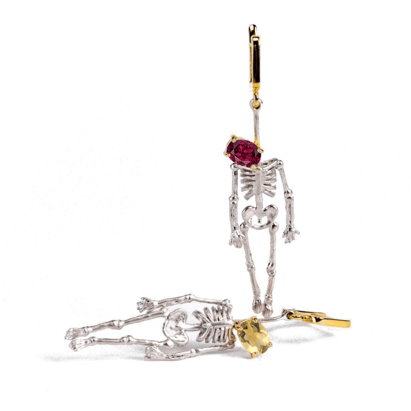 Angleter Skeleton Earrings Co-Designed with Custom Gemstone & Plating Options: Blue Topaz, Citrine, Sapphire, Ruby, Black or White Rhodium, Gold, Anthracite