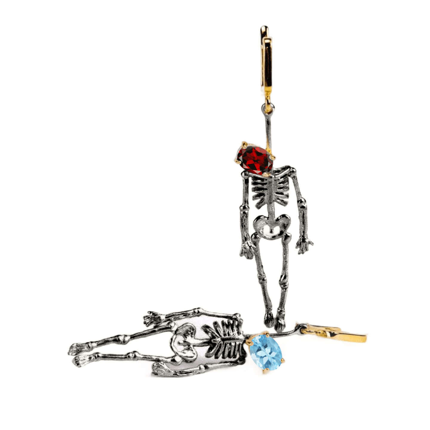 Angleter Skeleton Earrings Co-Designed with Custom Gemstone & Plating Options: Blue Topaz, Citrine, Sapphire, Ruby, Black or White Rhodium, Gold, Anthracite