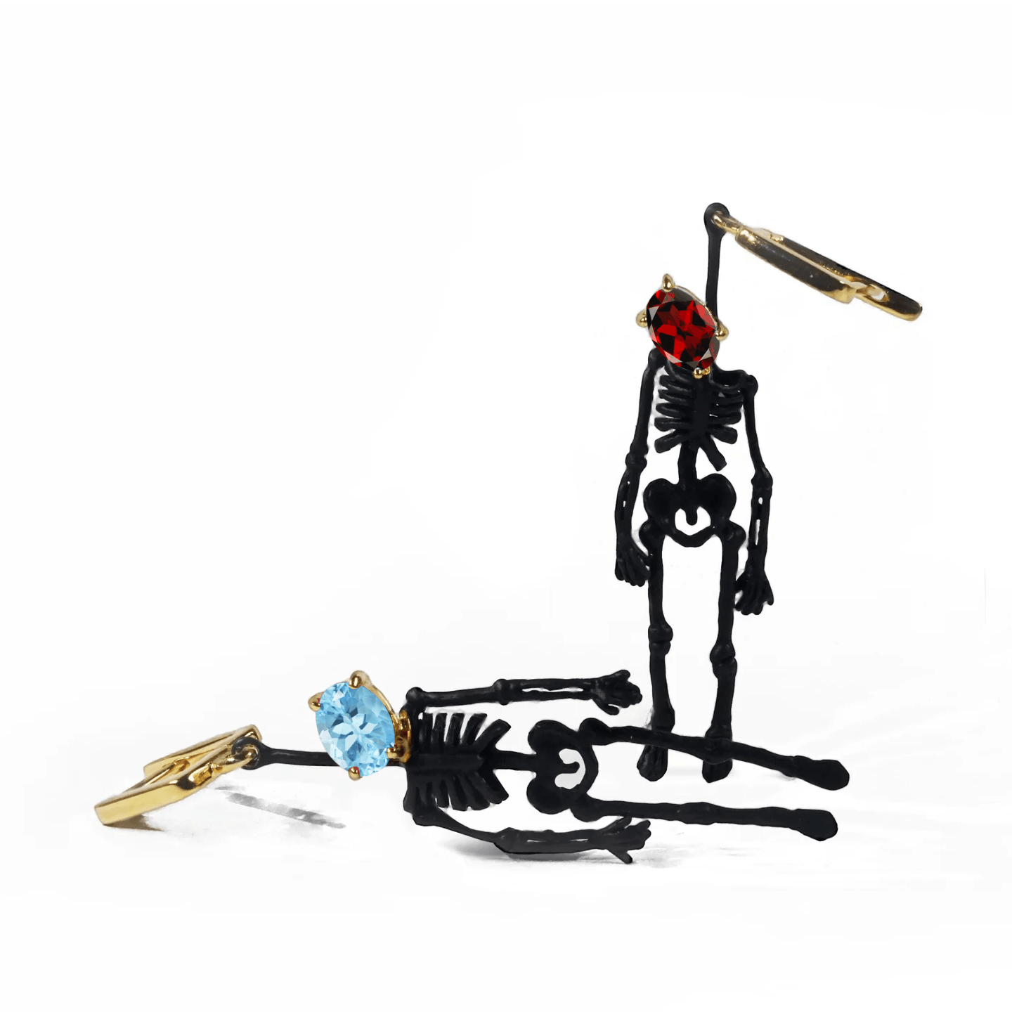 Angleter Skeleton Earrings Co-Designed with Custom Gemstone & Plating Options: Blue Topaz, Citrine, Sapphire, Ruby, Black or White Rhodium, Gold, Anthracite
