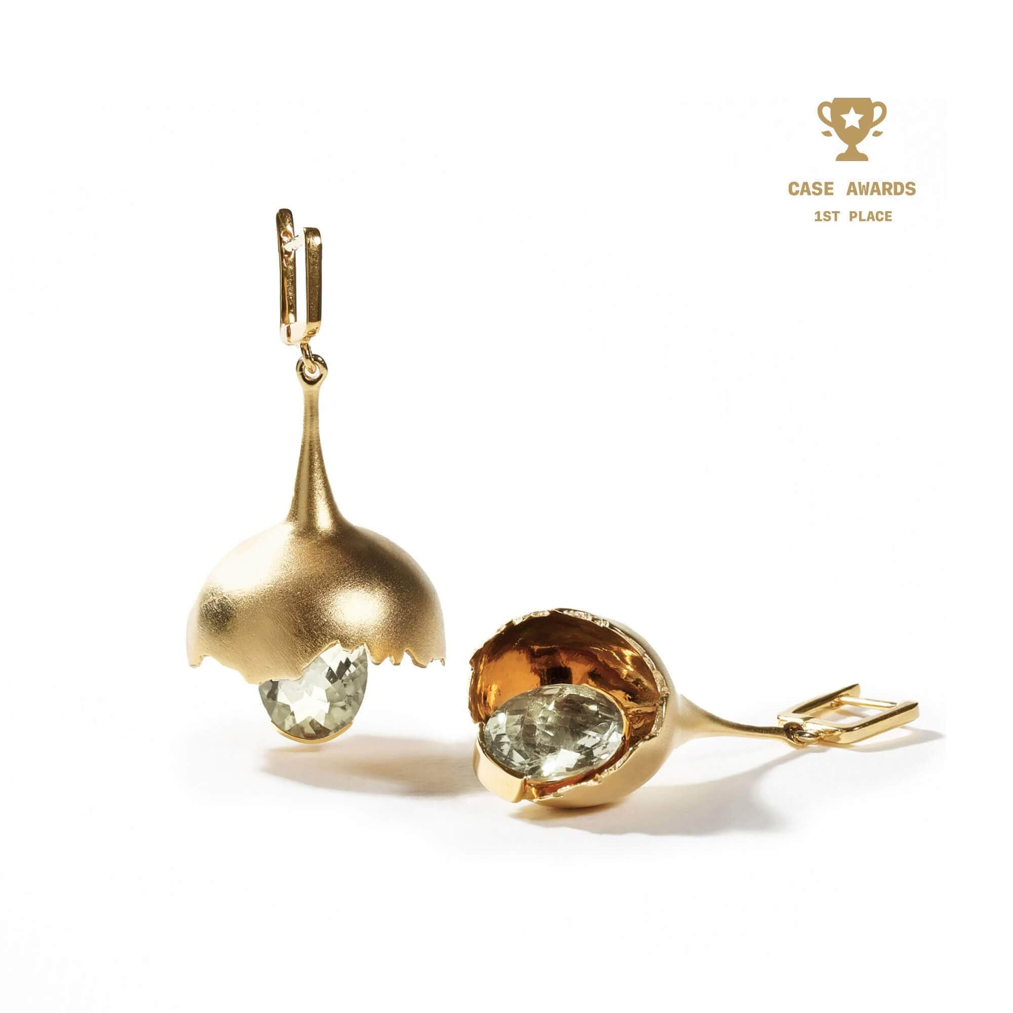 Gobl Award-Winning Asymmetric Earrings with Large Natural Green Amethyst