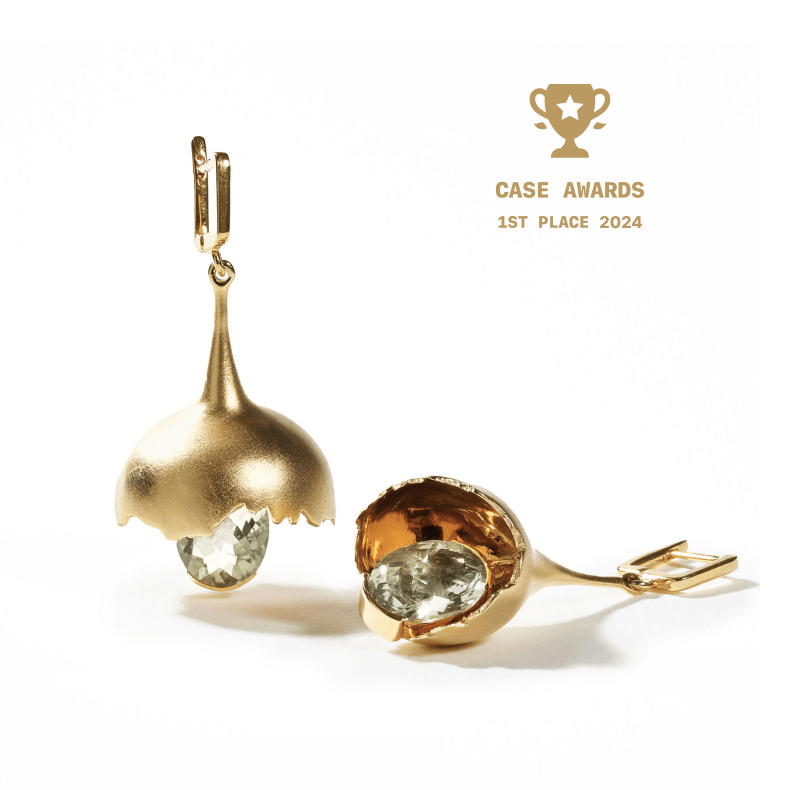 Gobl Award-Winning Asymmetric Earrings with Large Natural Green Amethyst