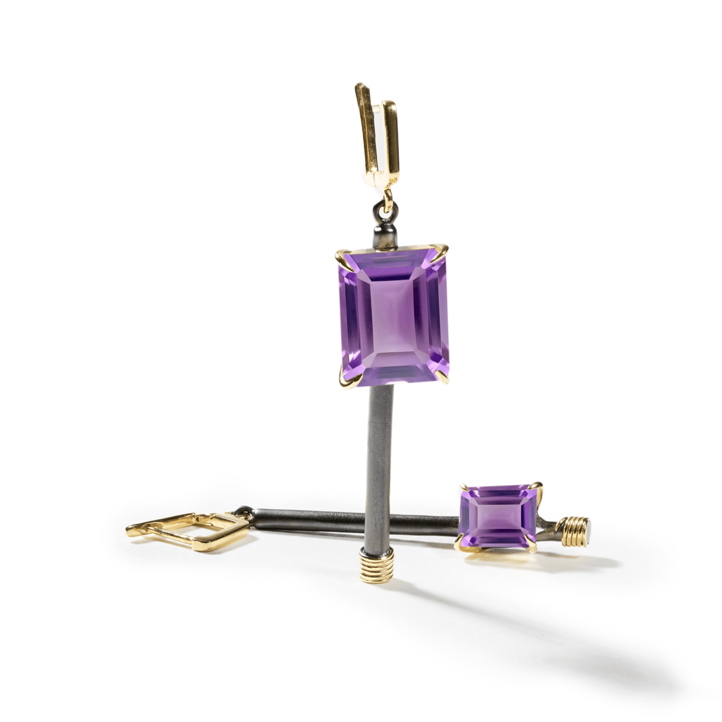Trane Asymmetric Earrings Personalized & Co-Designed with Gemstone & Plating Options: Citrine, Blue Topaz, Amethyst, Smoky Quartz, Lemon Quartz, Black or White Rhodium, Gold