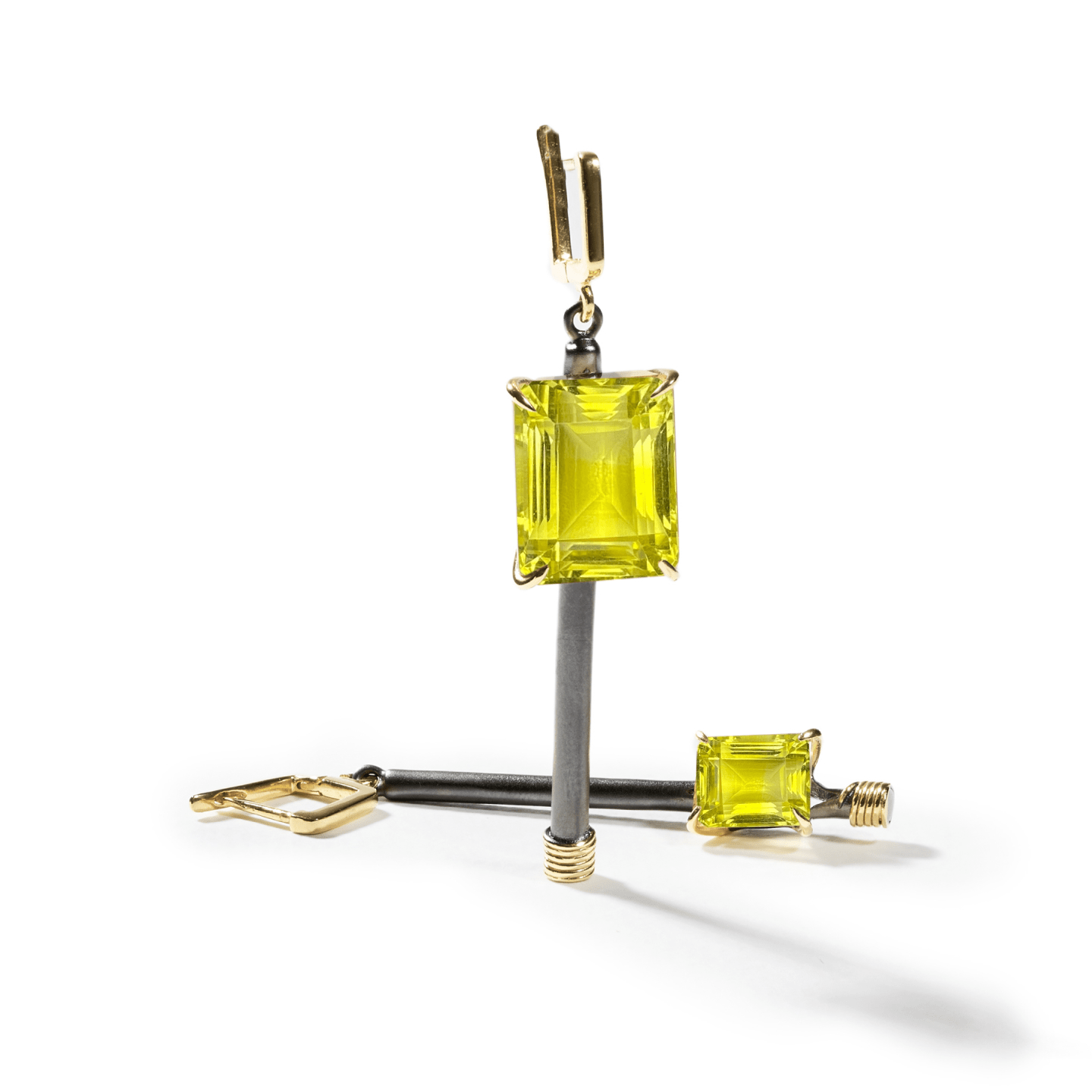 Trane Asymmetric Earrings Personalized & Co-Designed with Gemstone & Plating Options: Citrine, Blue Topaz, Amethyst, Smoky Quartz, Lemon Quartz, Black or White Rhodium, Gold