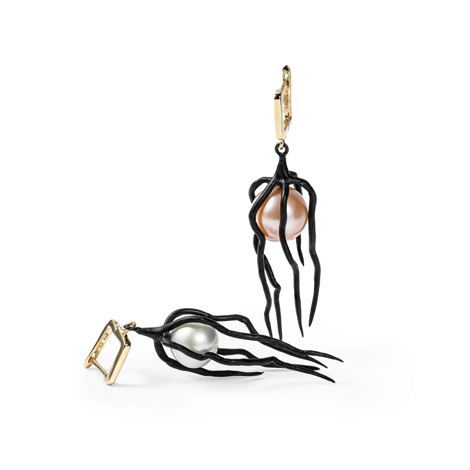 Fionn White and Orange Pearl Earrings (Black Anthracite, Gold 18K) GERMAN KABIRSKI