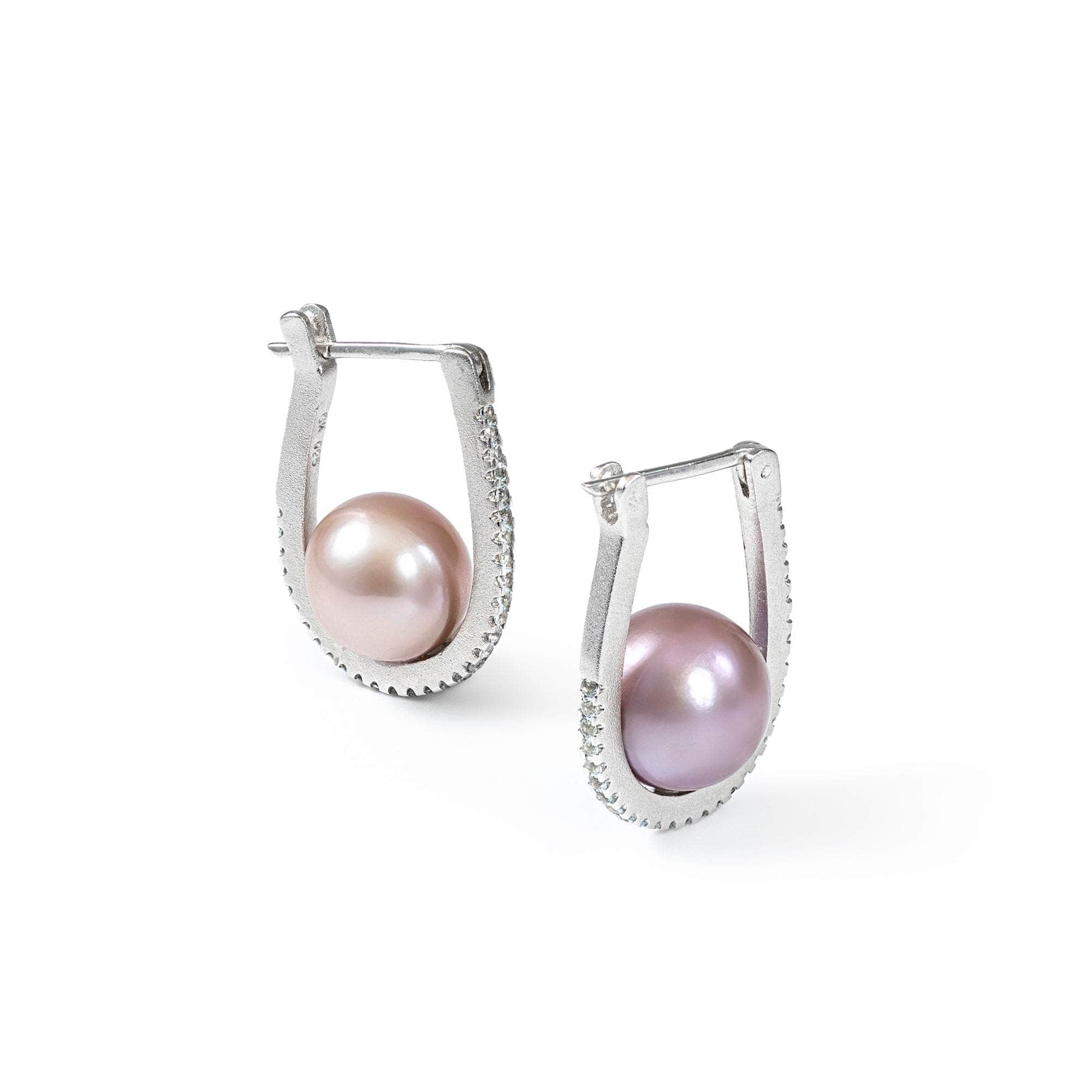 Etwaz Purple Pearl and Blue Topaz Earrings (White Rhodium) GERMAN KABIRSKI