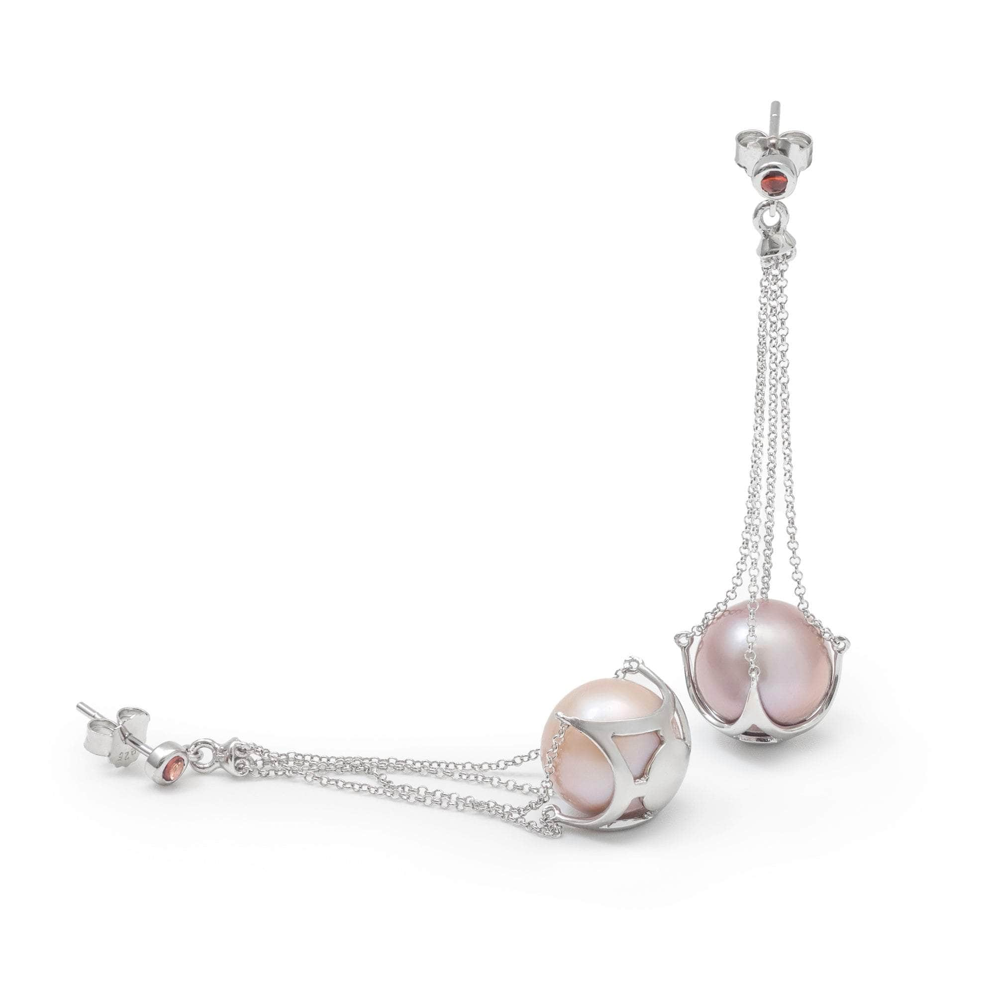 Lune Purple Pearl and Dark Orange Sapphire Earrings (White Rhodium) GERMAN KABIRSKI