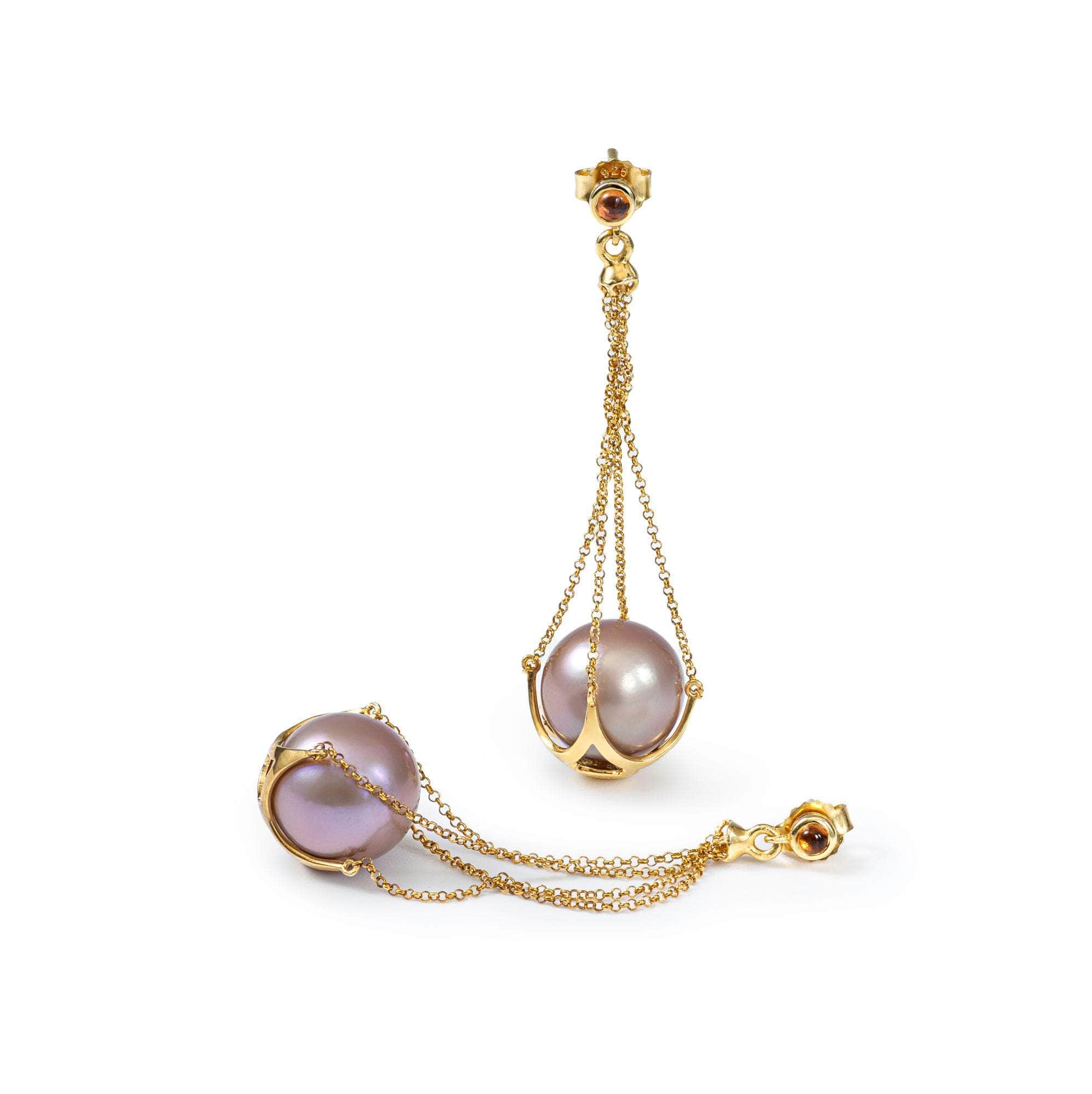 Lune Purple Pearl and Orange Sapphire Earrings (18K Gold)