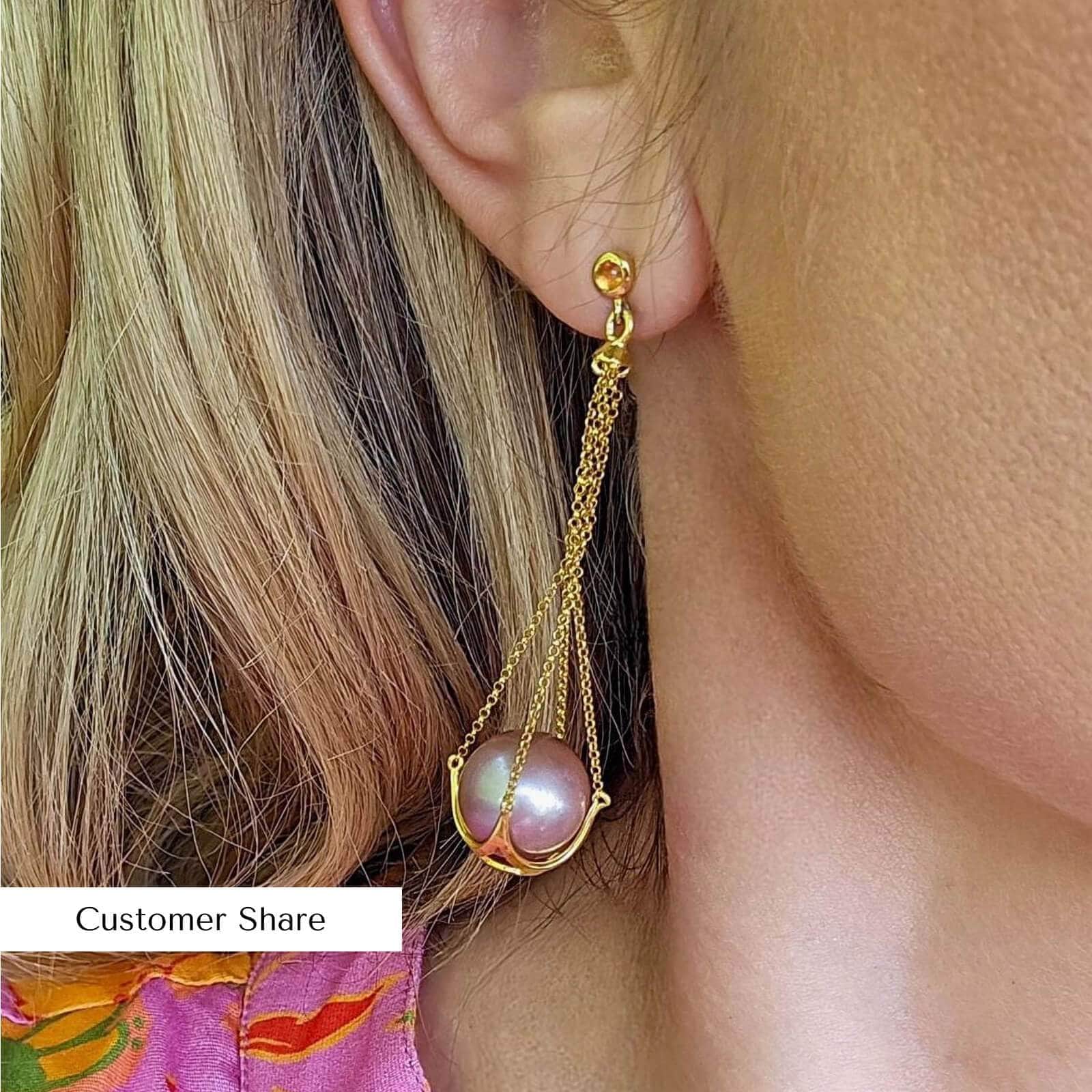 Not for sale_Lune Purple Pearl and Orange Sapphire Earrings (18K Gold)