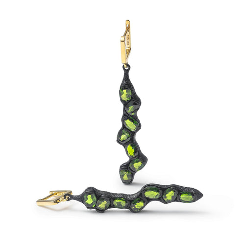 Haydn Modern Asymmetric Silver Earrings with Natural Chrome Diopside